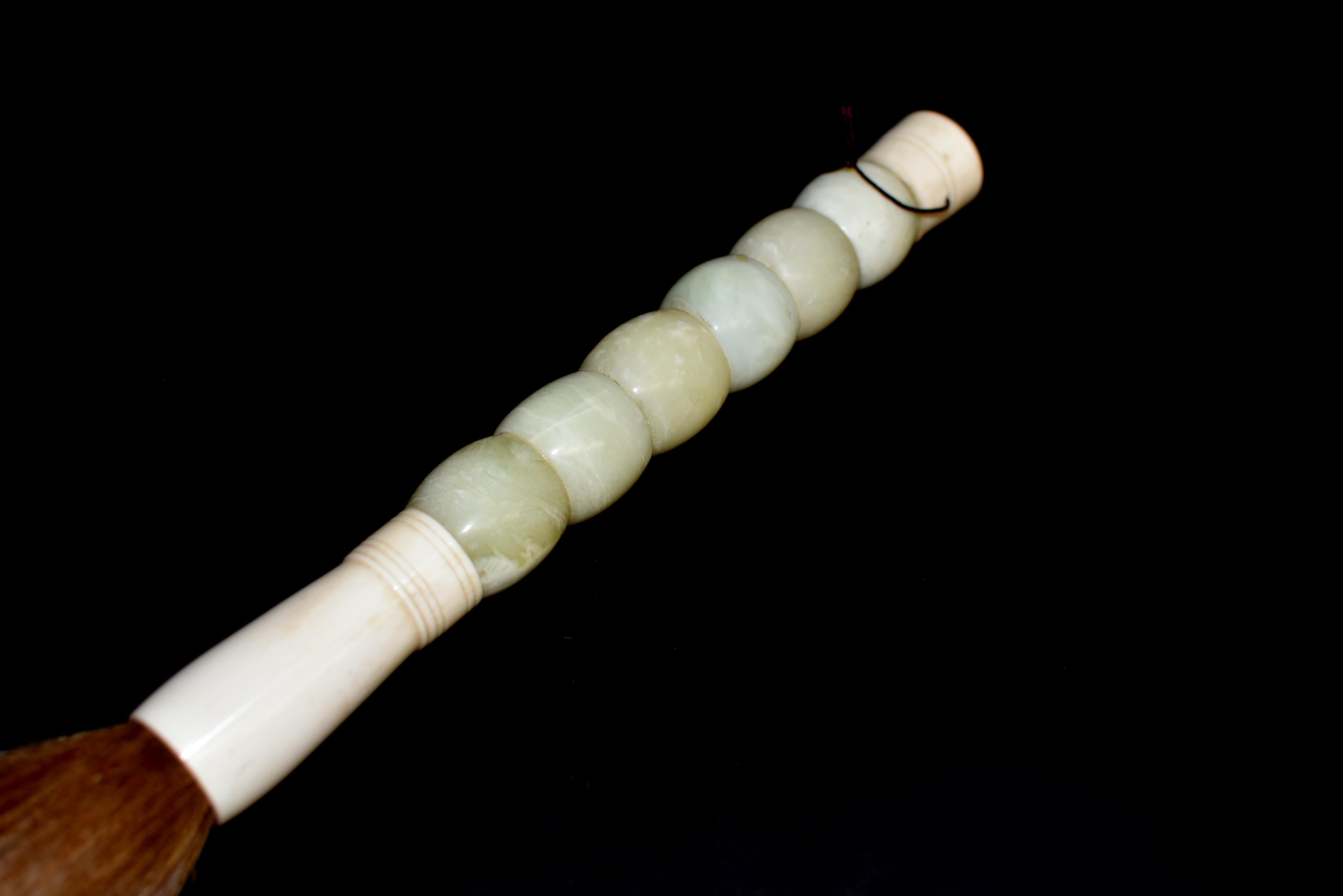 Hand-Crafted Chinese Calligraphy Brush Celadon Jade Barrel 15