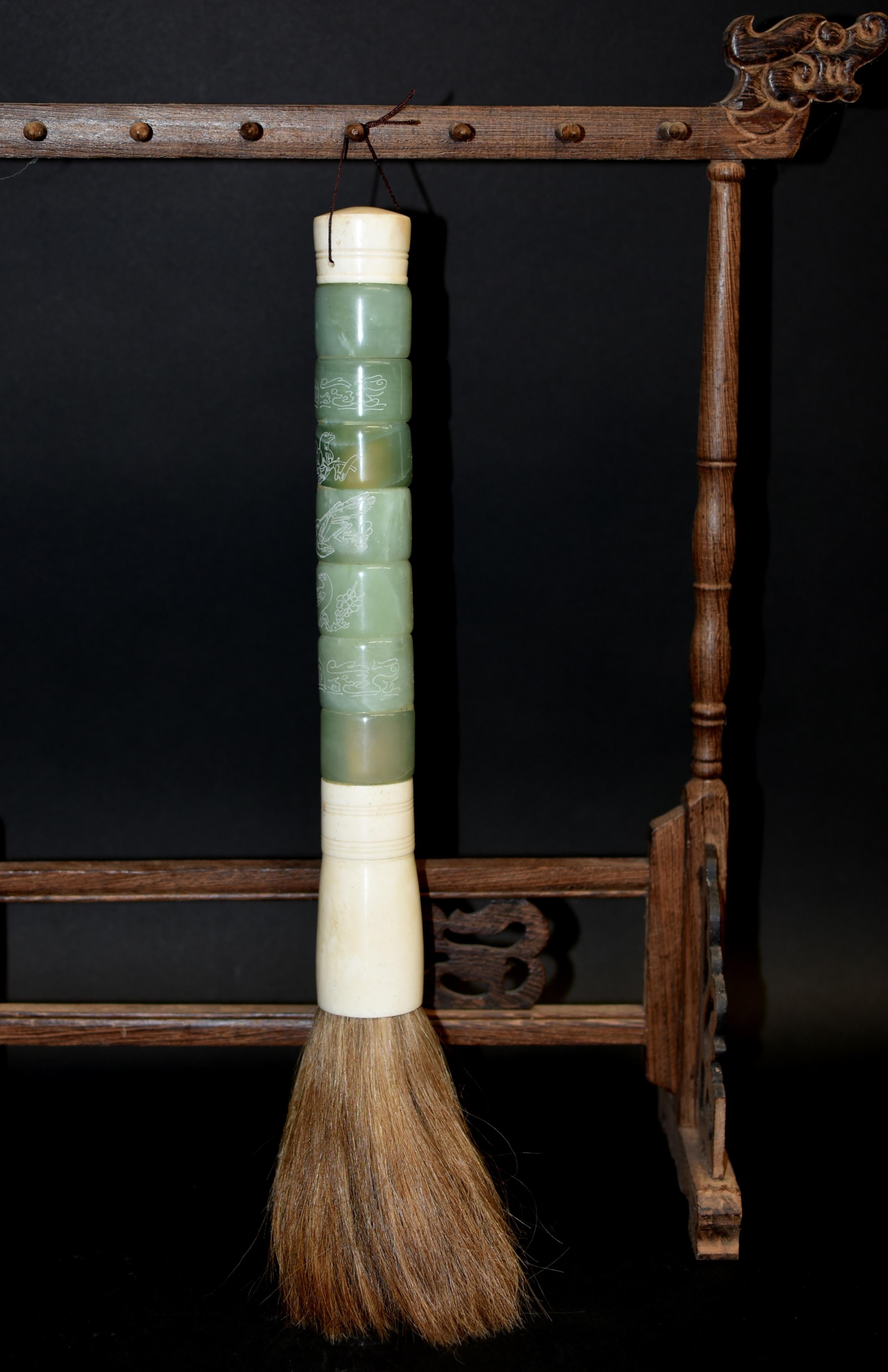 XL Calligraphy Brush Engraved Jade Archer's Rings 17