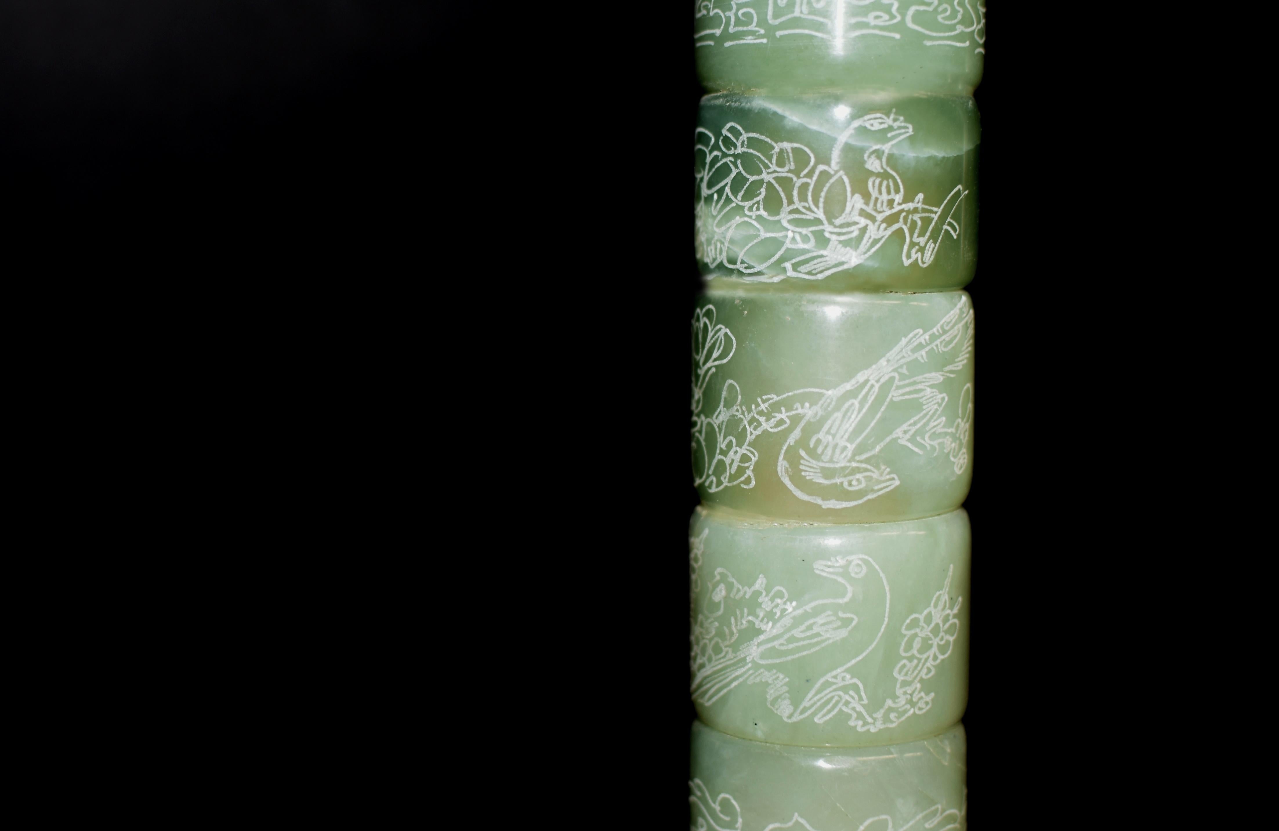 XL Calligraphy Brush Engraved Jade Archer's Rings 17