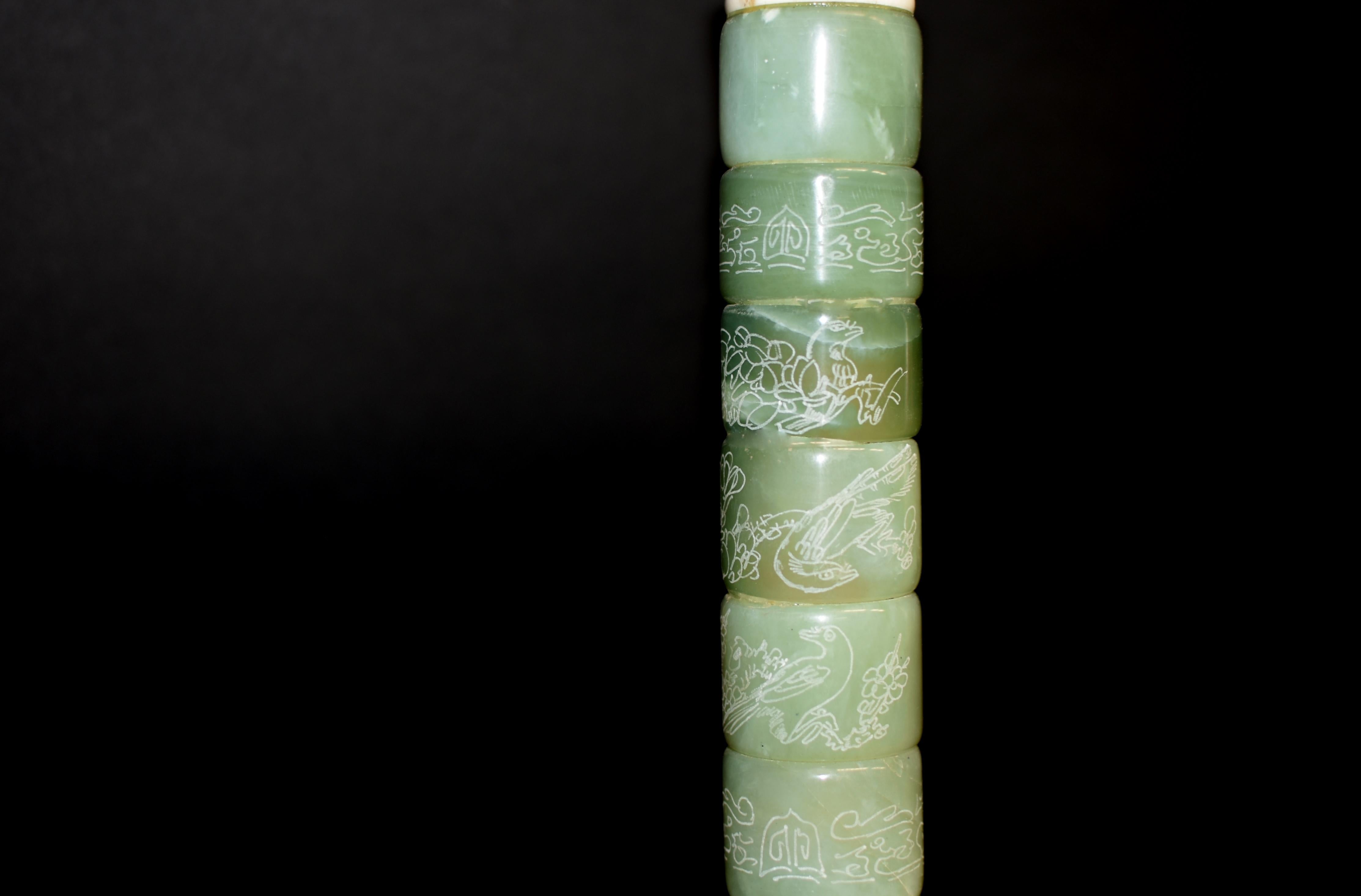 XL Calligraphy Brush Engraved Jade Archer's Rings 17