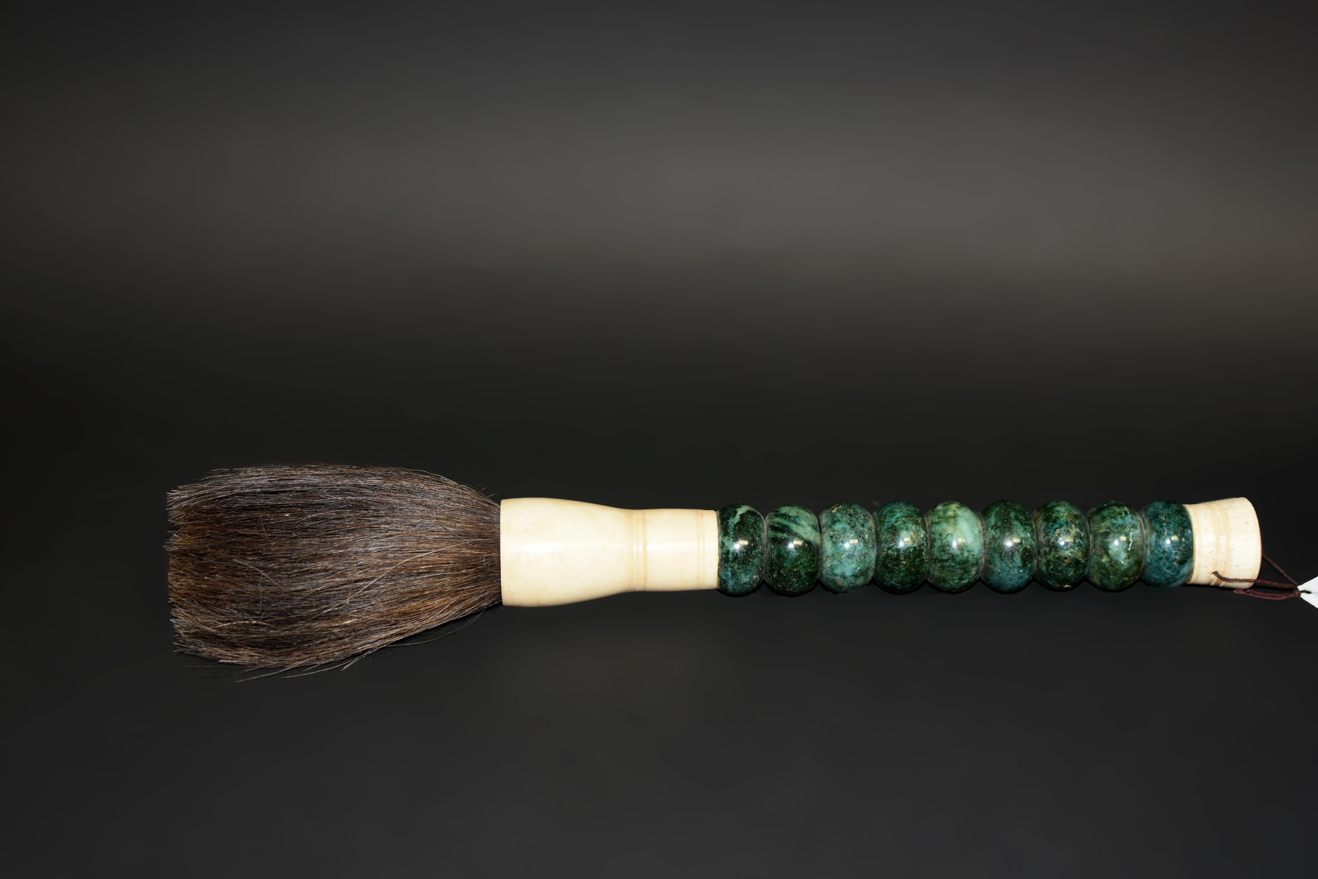 Chinese Calligraphy Brush Large Green Marble In Good Condition For Sale In Somis, CA
