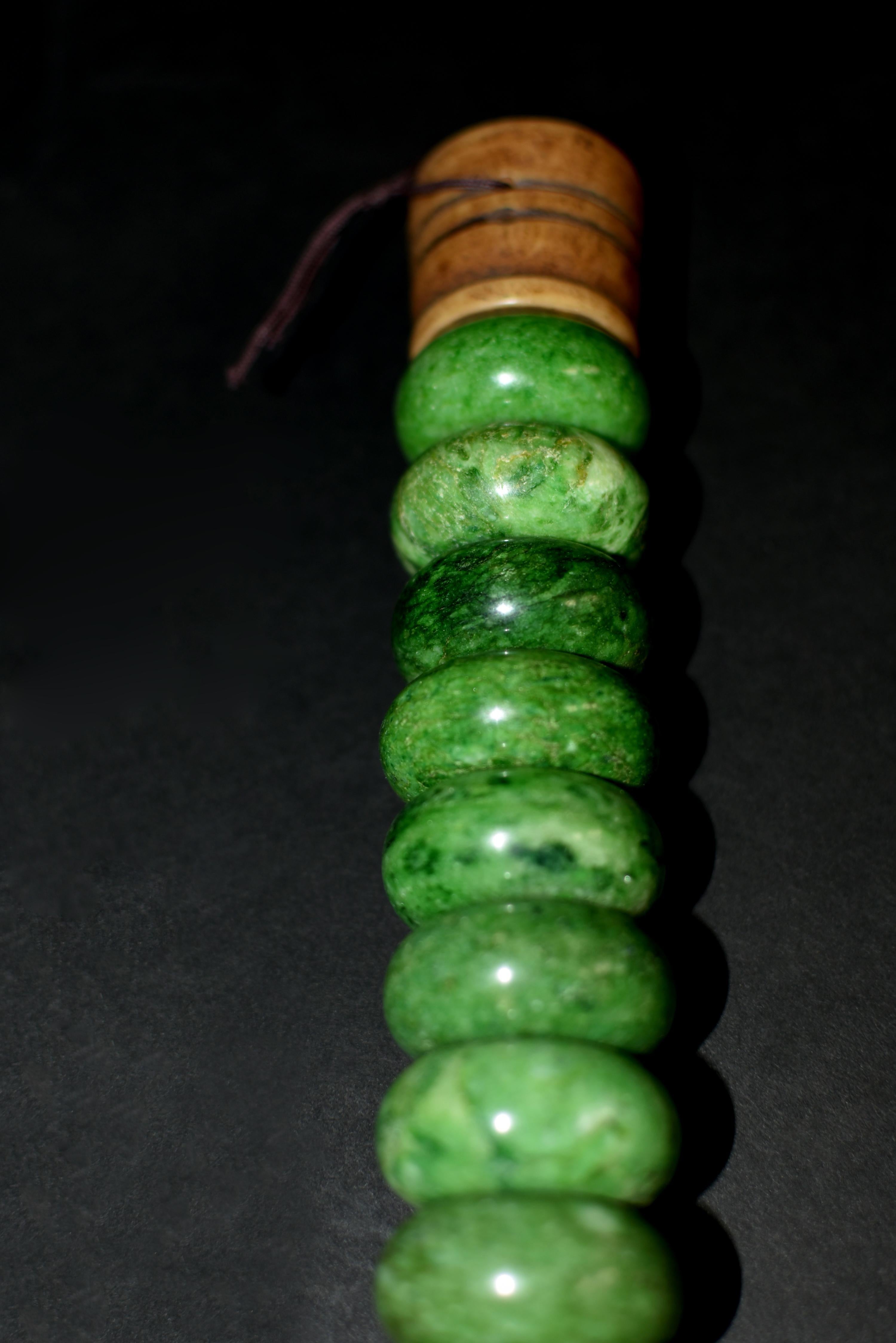 Chinese Calligraphy Brush Large Green Marble Bead 5