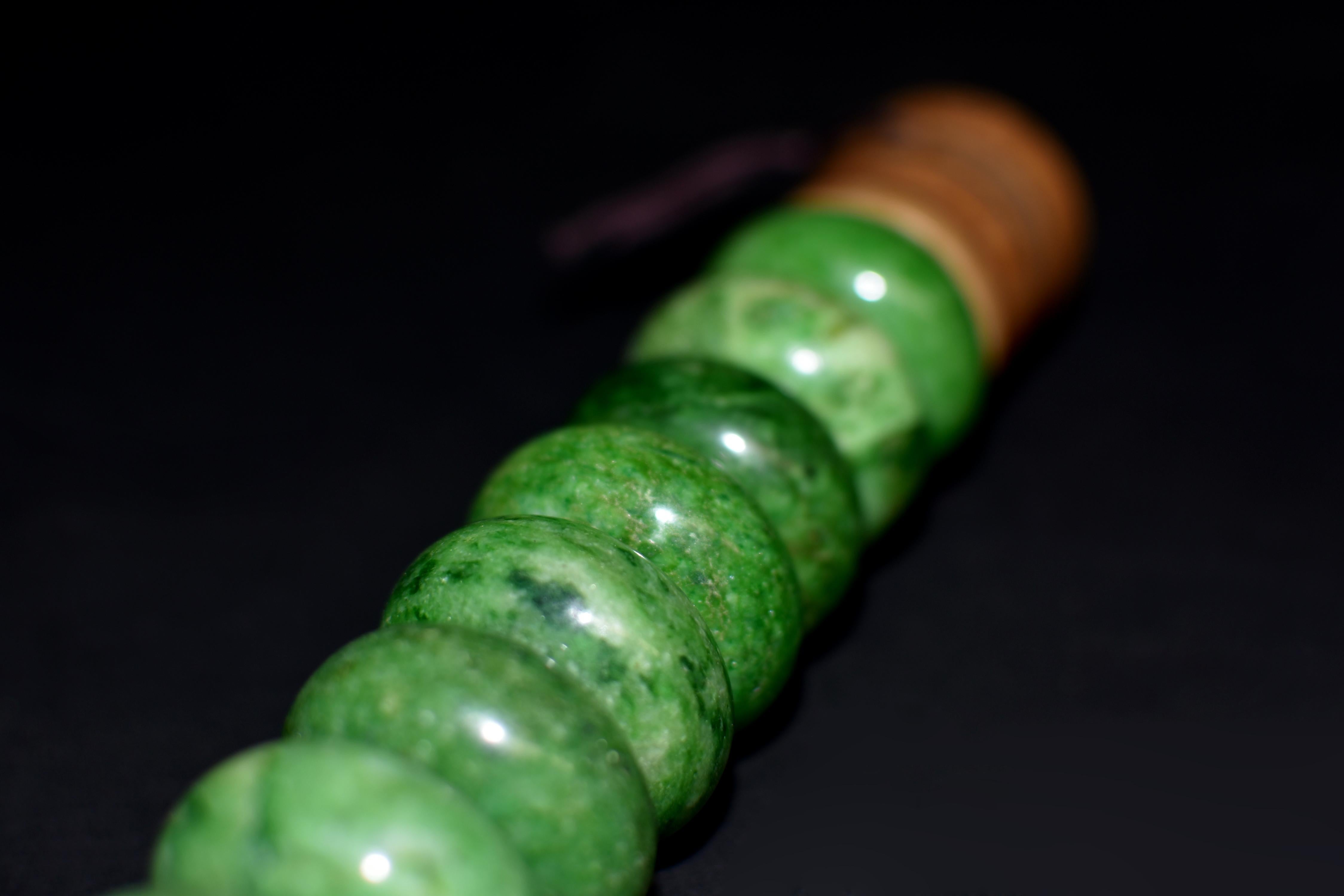 Chinese Calligraphy Brush Large Green Marble Bead 6