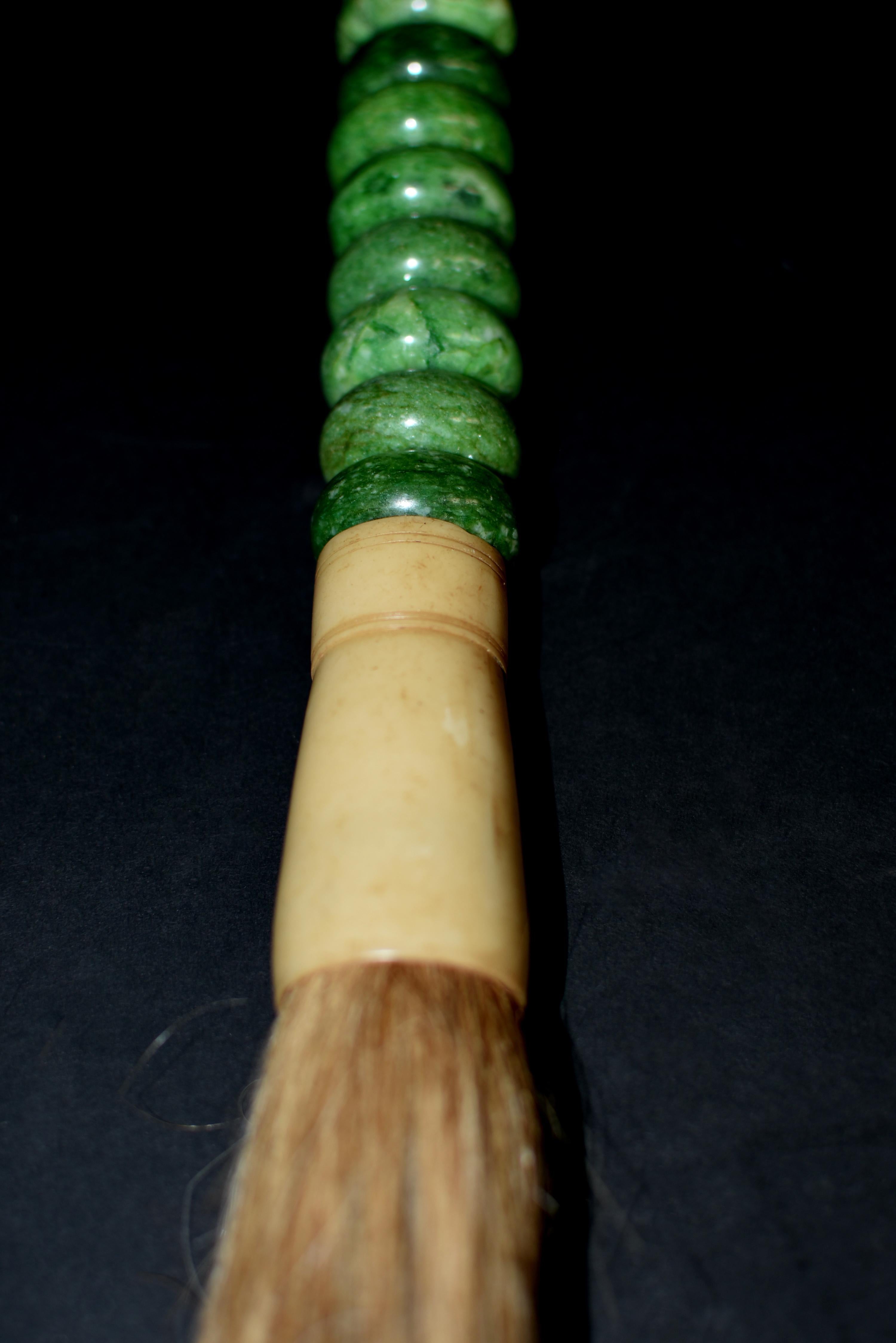 Chinese Calligraphy Brush Large Green Marble Bead 9
