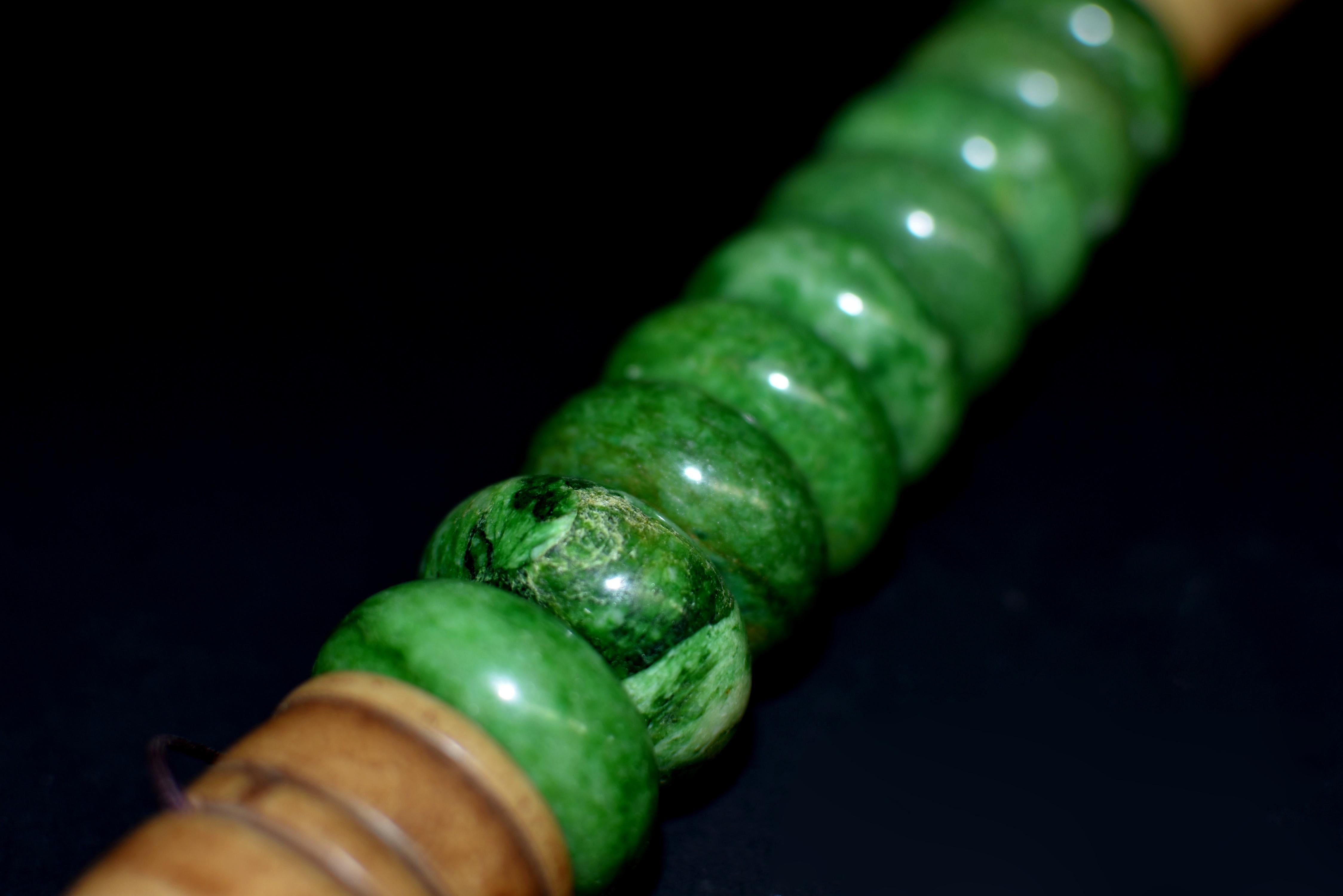 Chinese Calligraphy Brush Large Green Marble Beads 15