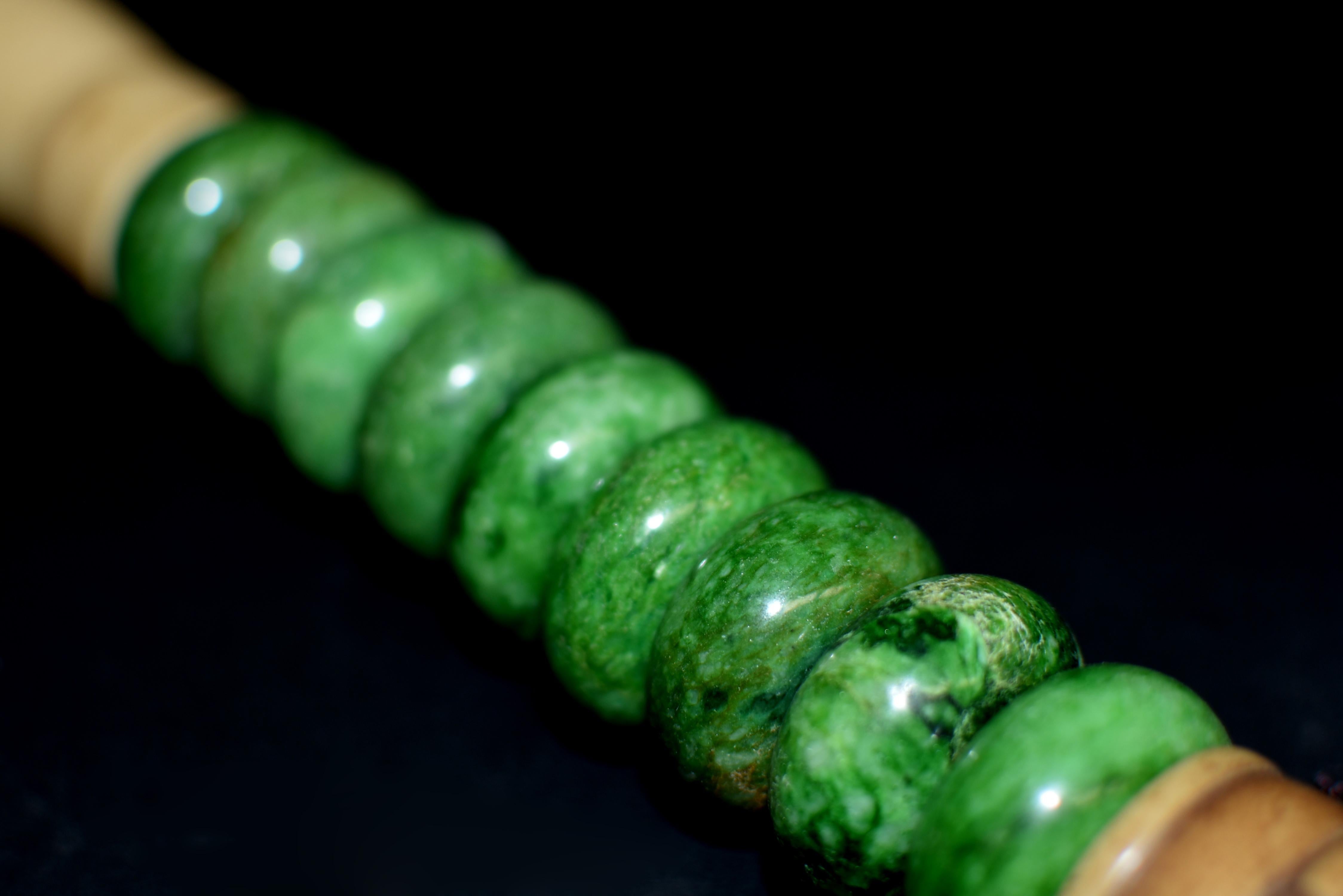 Chinese Calligraphy Brush Large Green Marble Bead 2