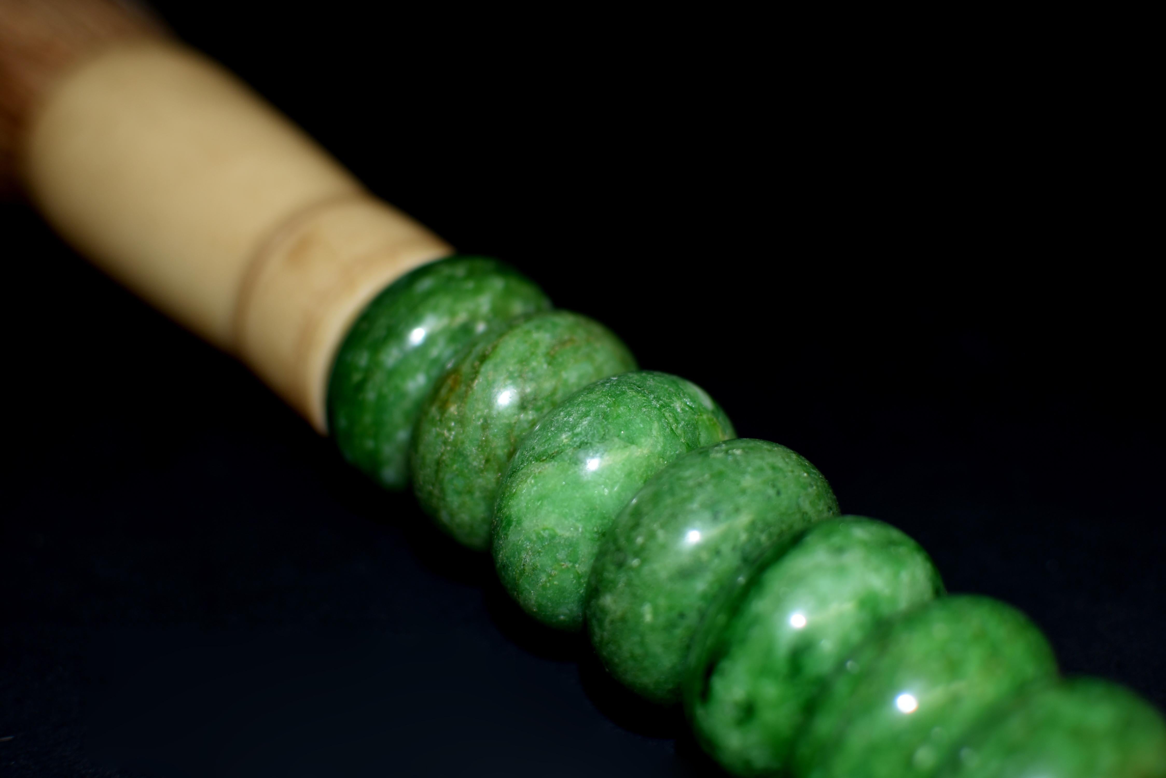 Chinese Calligraphy Brush Large Green Marble Bead 3