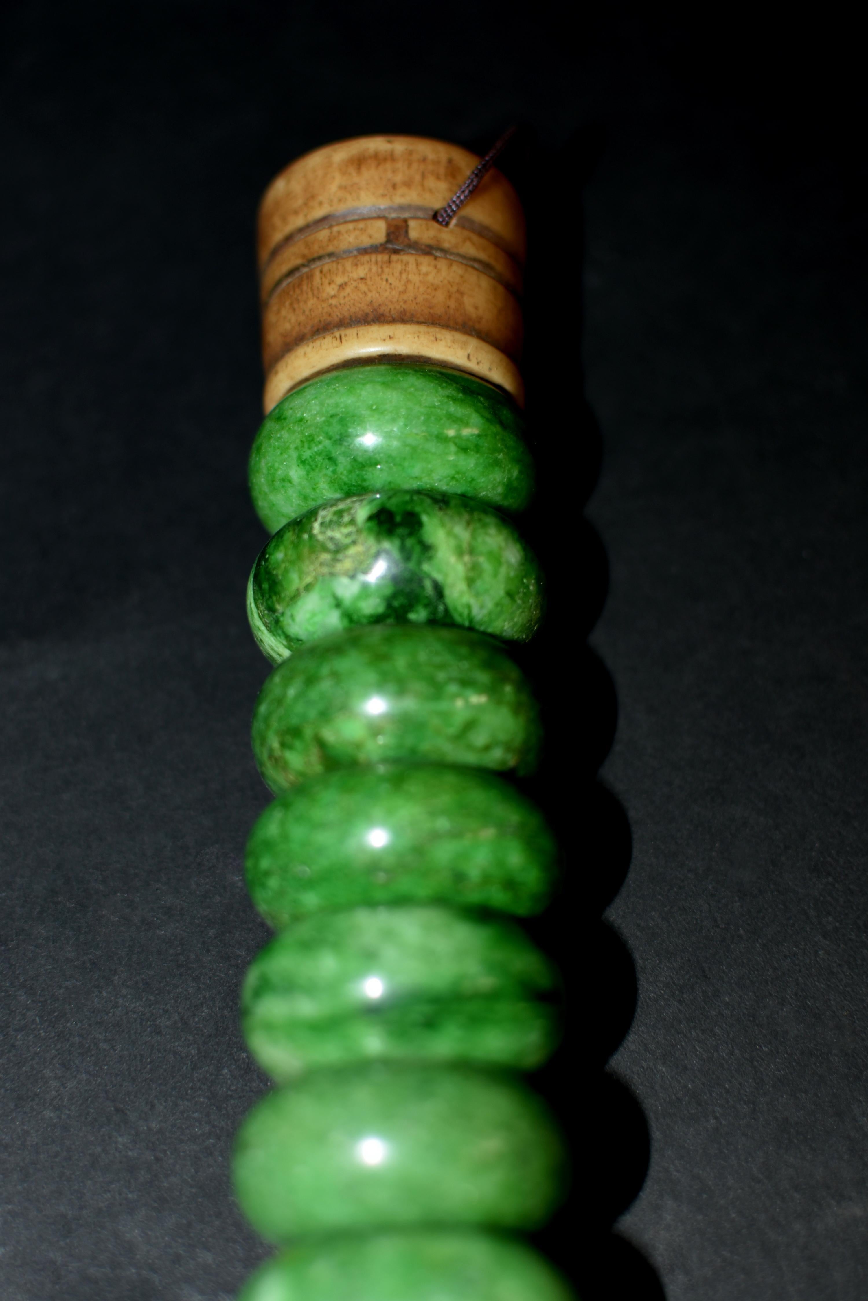 Chinese Calligraphy Brush Large Green Marble Bead 4