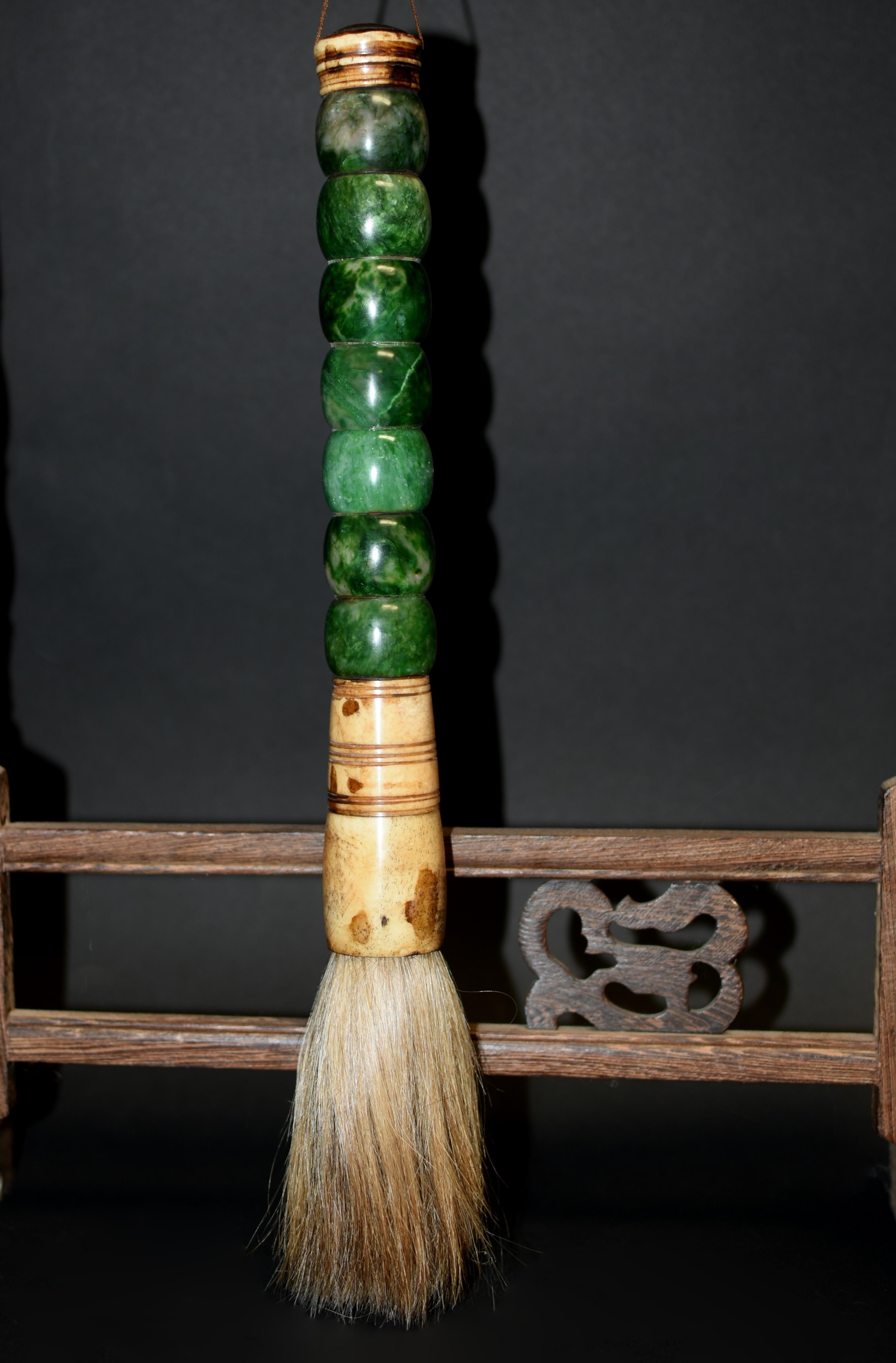 Hand-Crafted Chinese Calligraphy Brush Large Green Stone 16