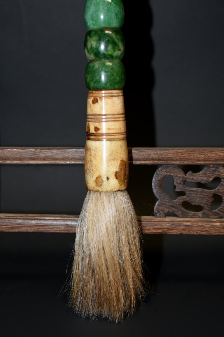 Chinese Calligraphy Brush Large Green Stone Barrels For Sale at 1stDibs