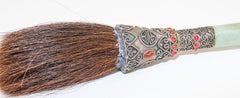 Chinese Calligraphy Brush Large Jade Green with Silver and Stones Decor