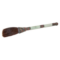 Chinese Calligraphy Brush Large Jade Green with Silver and Stones Decor