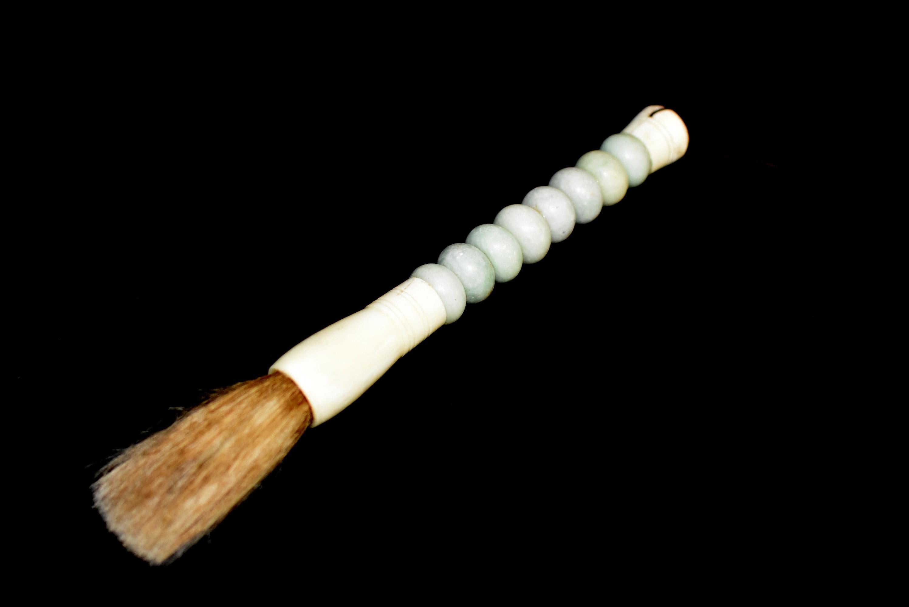 Beautiful single Chinese calligraphy brush with handmade stone handle. The stone is a beautiful large 1.5