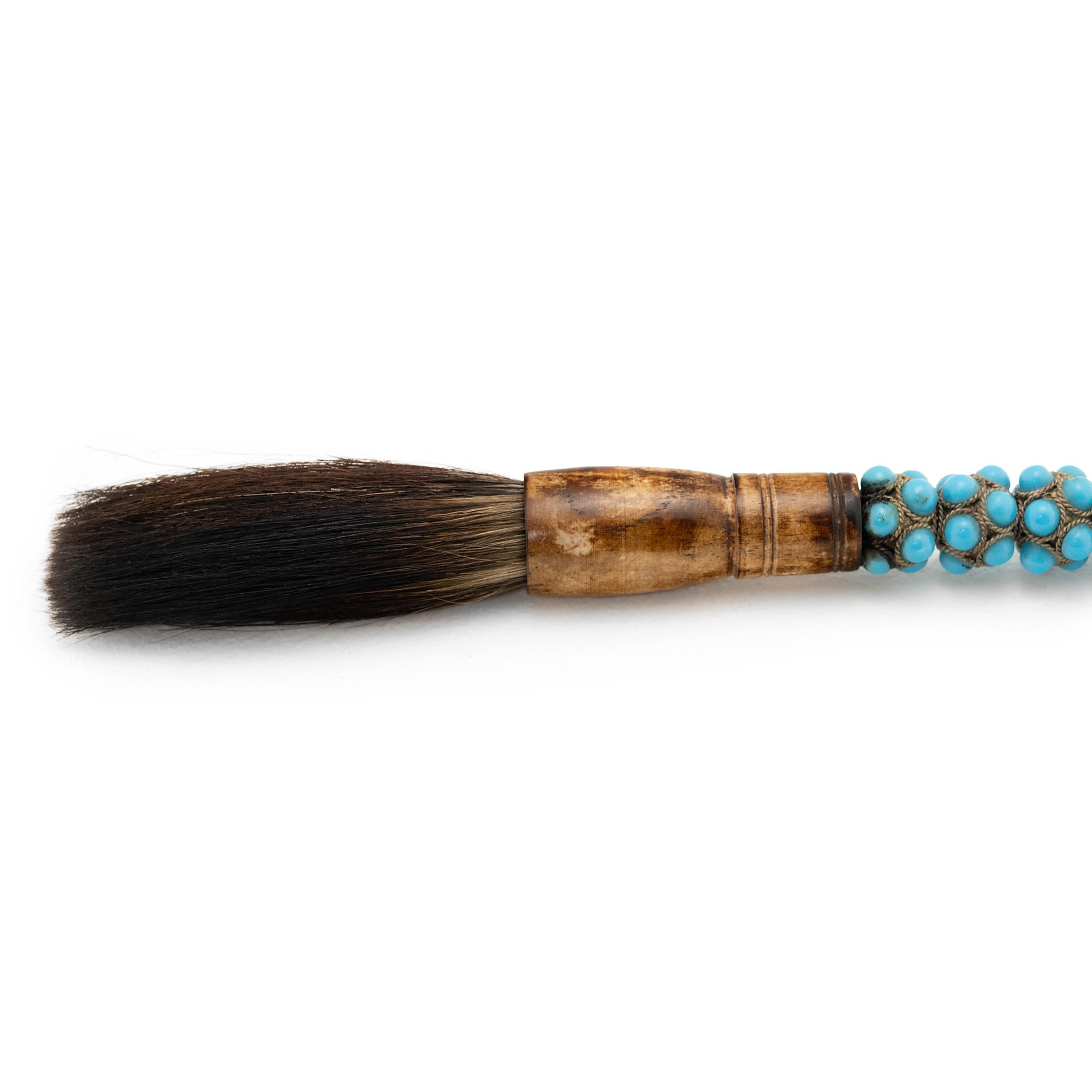 Chinese Calligraphy Brush with Blue Glass Handle In Good Condition For Sale In Chicago, IL