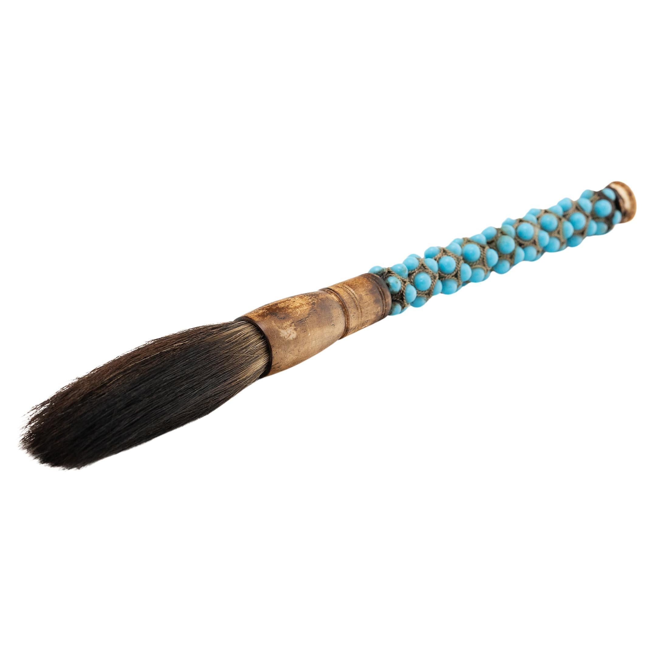 Chinese Calligraphy Brush with Blue Glass Handle For Sale