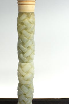 Chinese Calligraphy Brush with Carved Basket Weave Serpentine Large