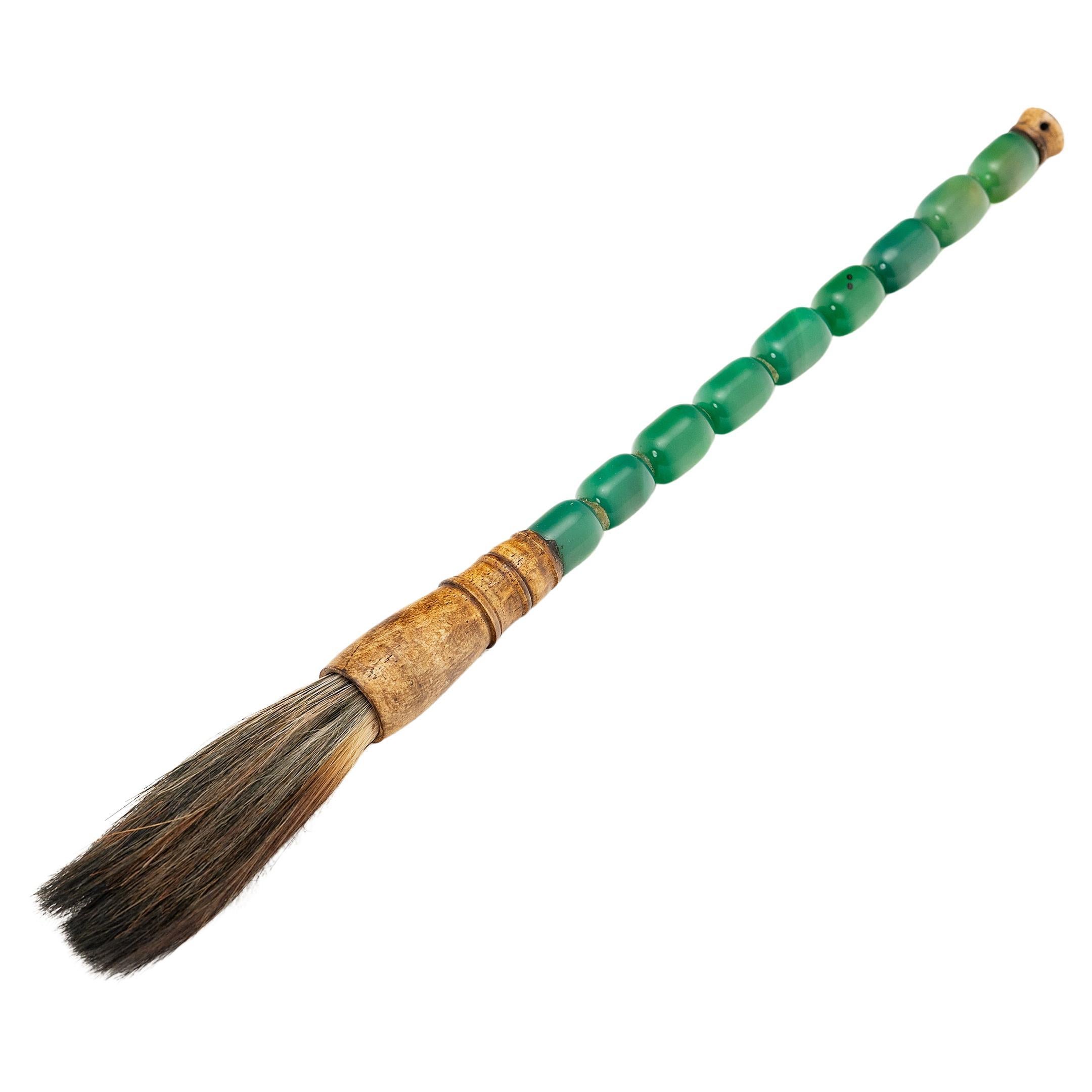 Chinese Calligraphy Brush with Green Stone Handle For Sale