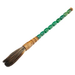 Used Chinese Calligraphy Brush with Green Stone Handle