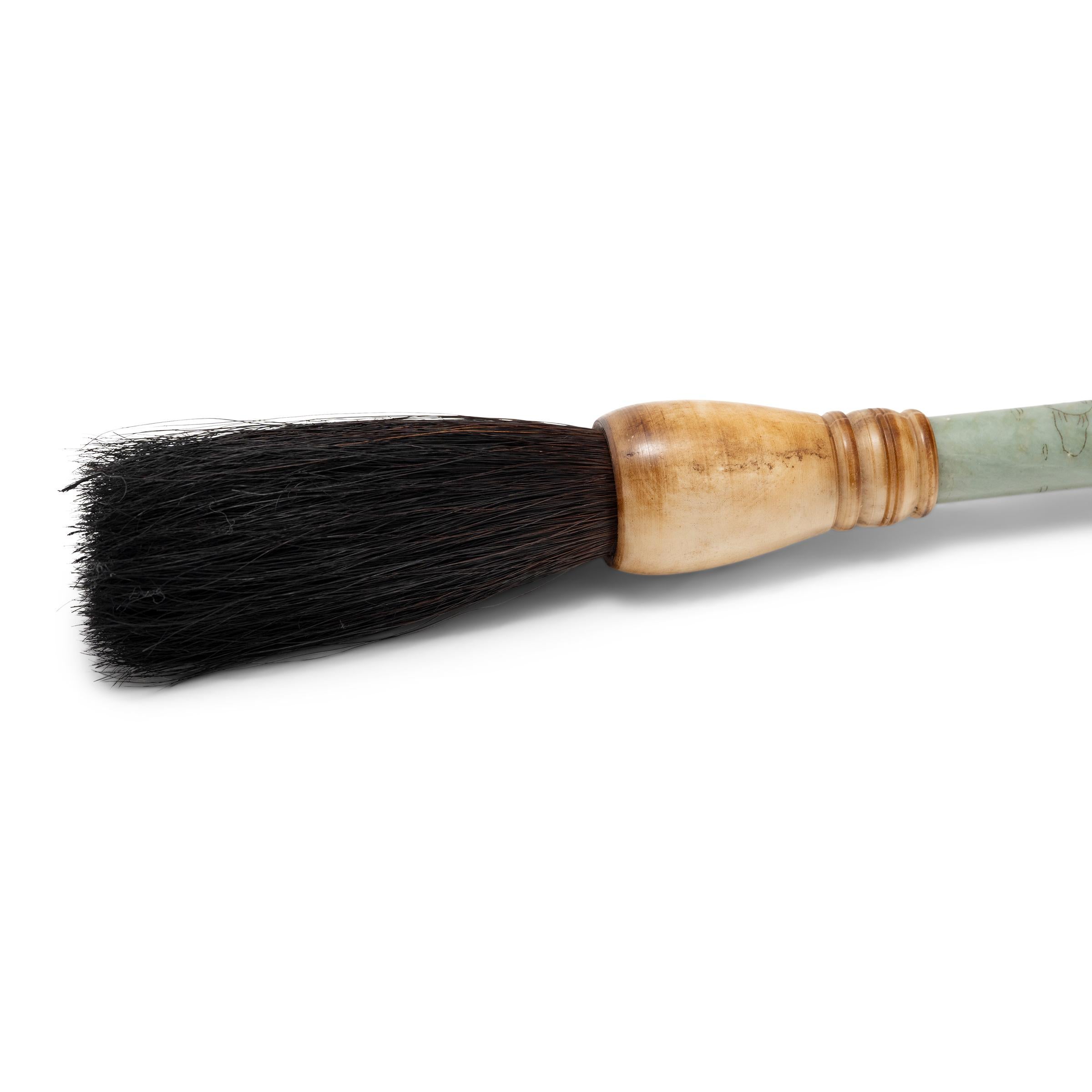 Along with paper, ink, and inkstone, the brush is one of the Four Treasures of the scholar’s studio. Arguably the most important tool, the brush served as a direct link to the artist’s creative spirit. The polished jade stone handle of this large
