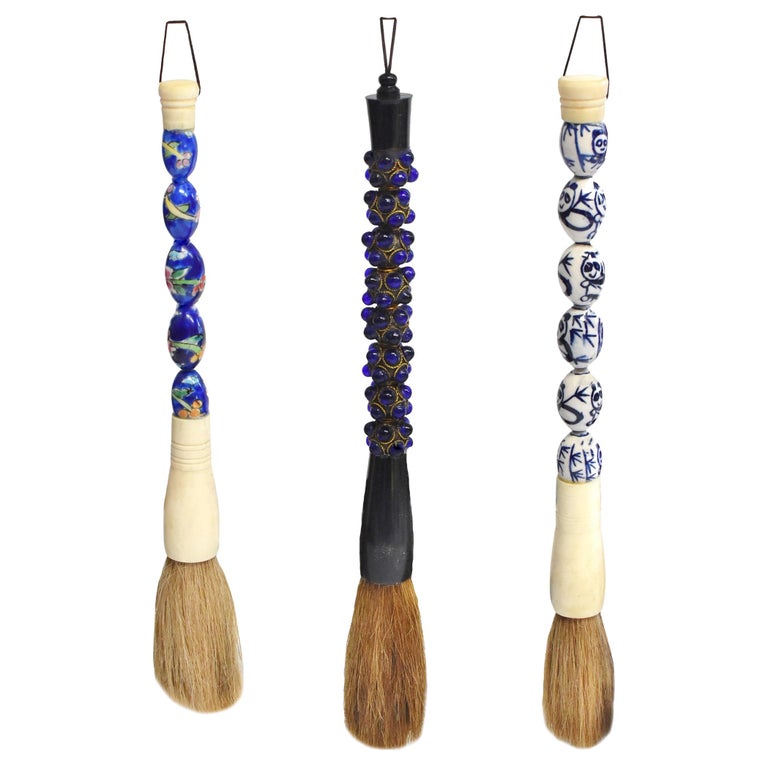 Chinese Calligraphy Brushes Set of 3, Hand Painted Artistic Collection