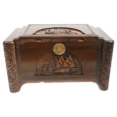 Chinese Camphor Chest Carved Vintage Box Trunk Hong Kong