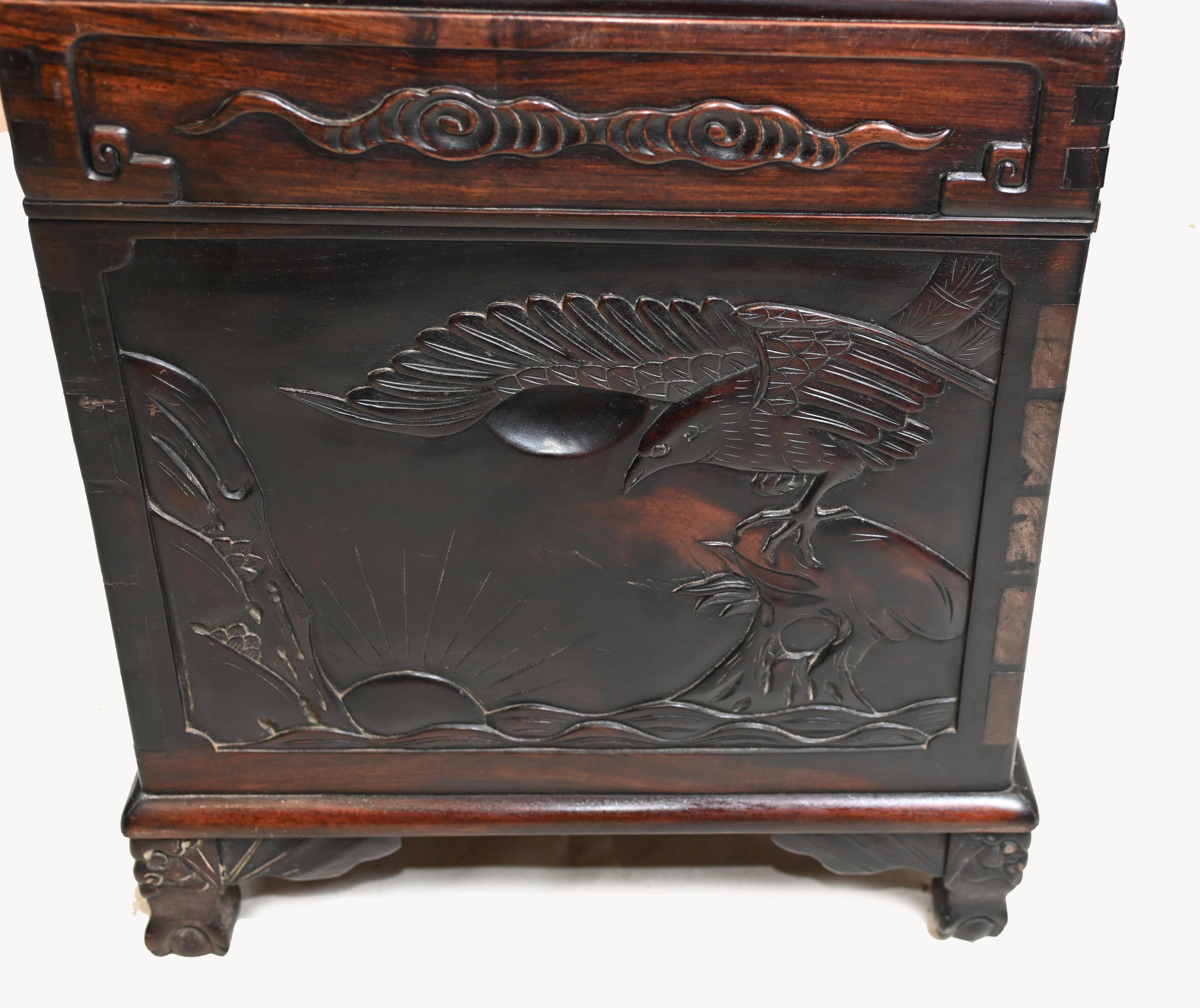 Chinese Camphor Chest Hardwood Carved Luggage Box, 1880 7