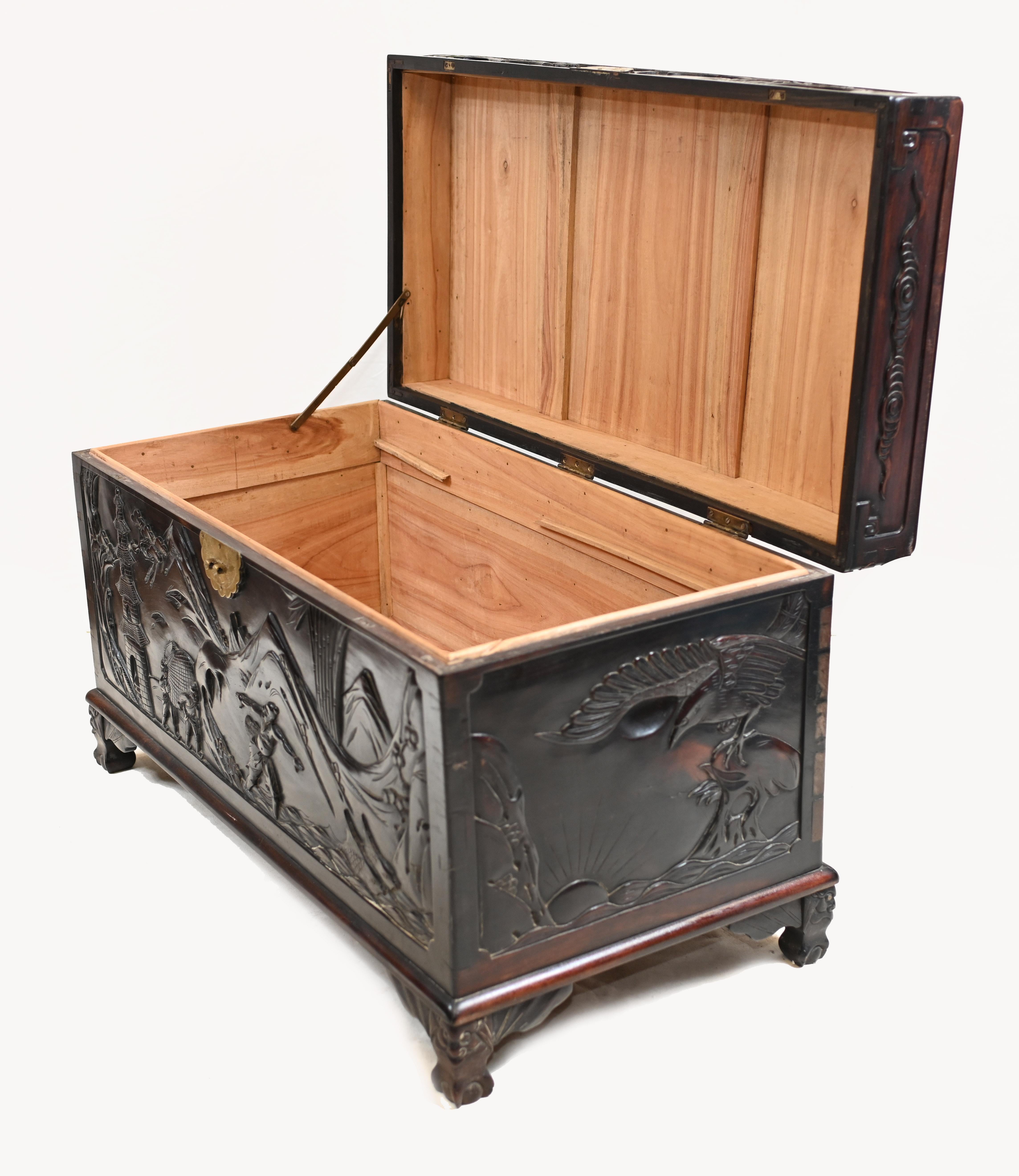 Chinese Camphor Chest Hardwood Carved Luggage Box, 1880 9