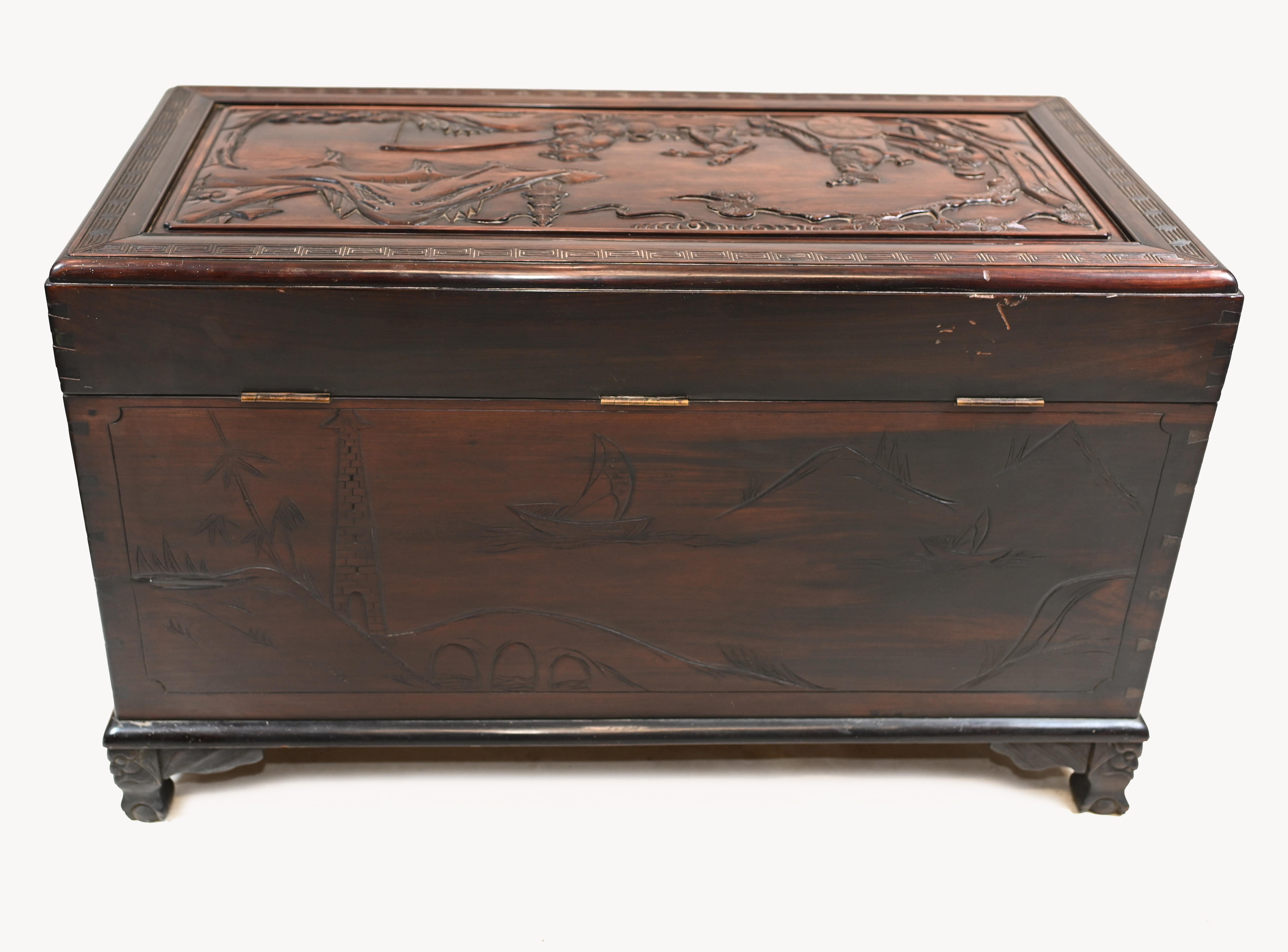 Chinese Camphor Chest Hardwood Carved Luggage Box, 1880 11