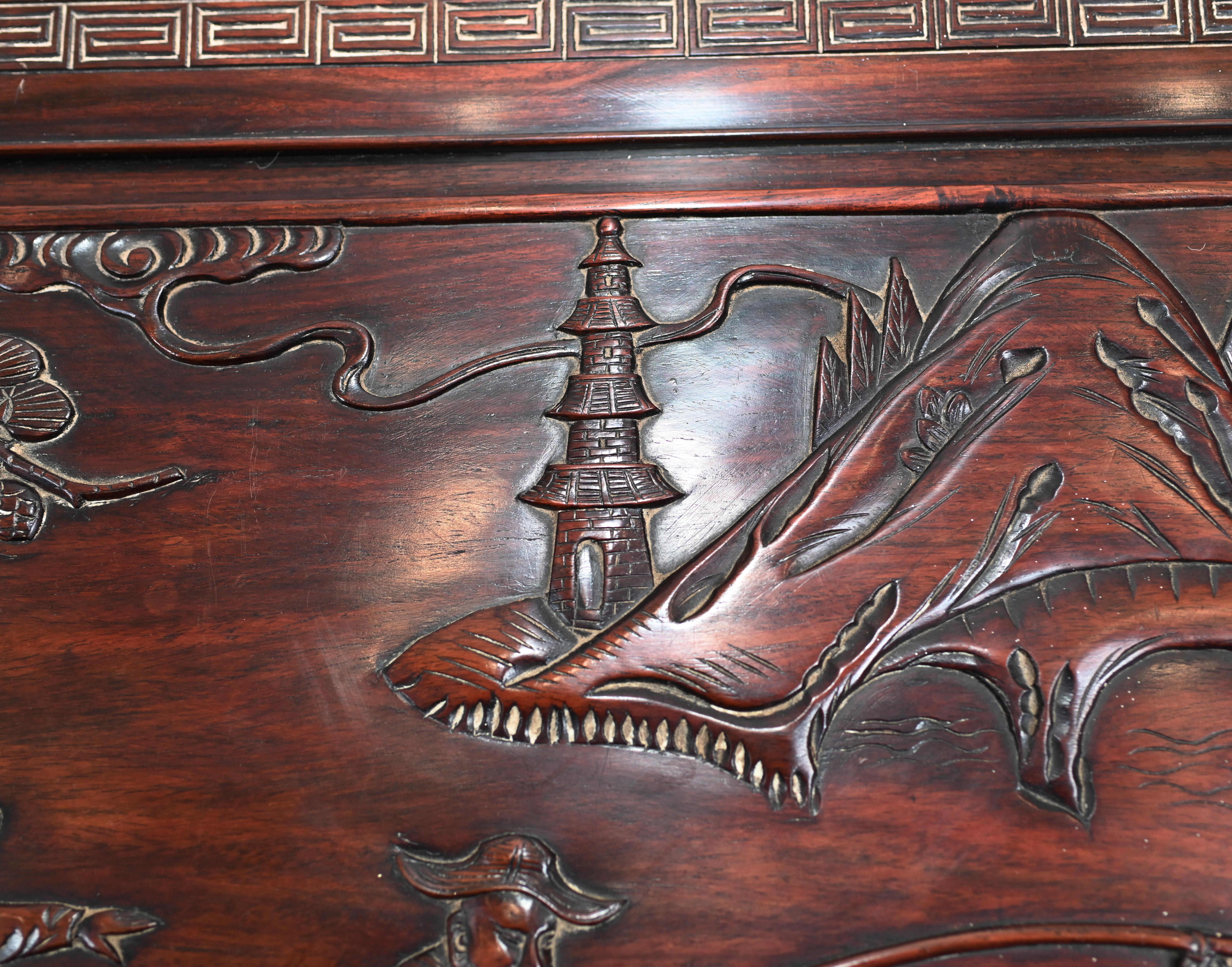 Chinese Camphor Chest Hardwood Carved Luggage Box, 1880 5