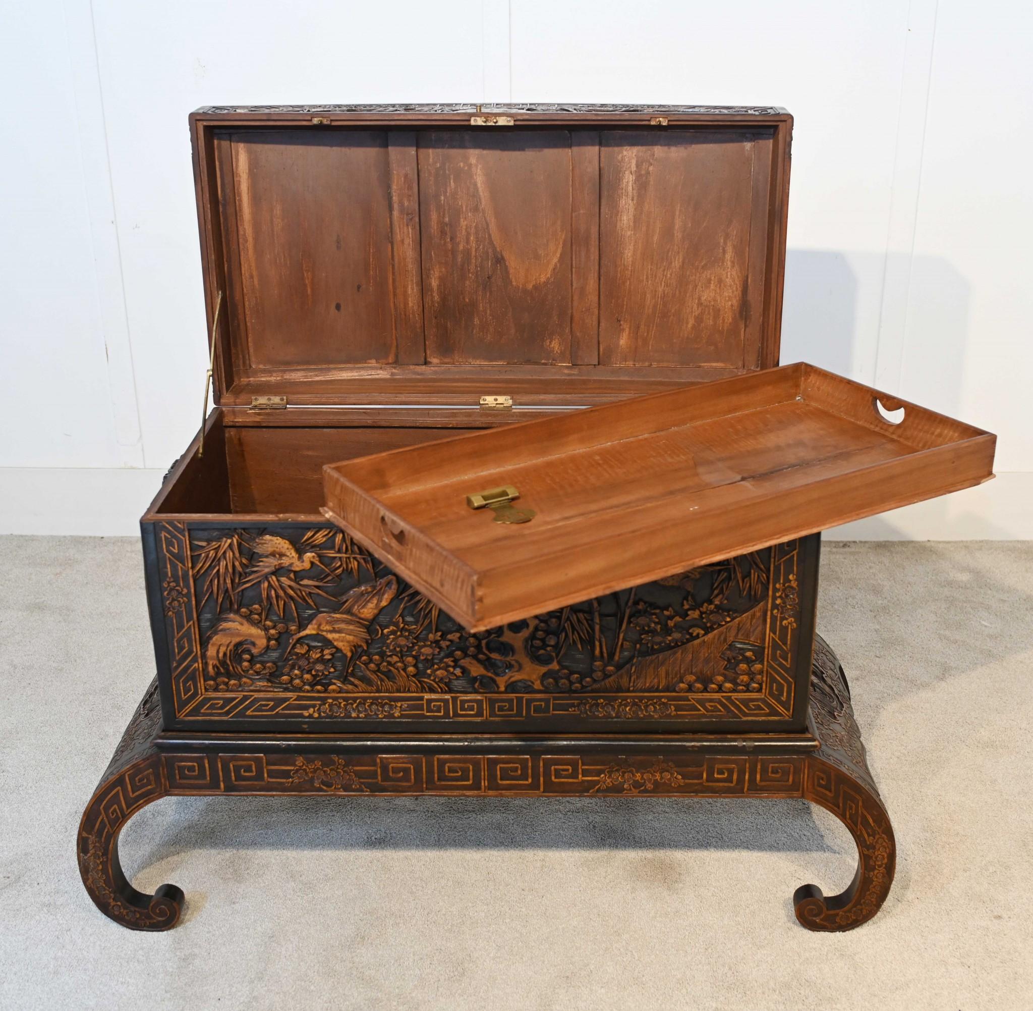Chinese Camphor Chest Luggage Chest Carved Stand Antique 1900 6