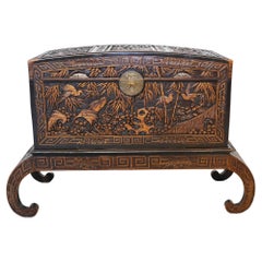 Chinese Camphor Chest Luggage Chest Carved Stand Antique 1900