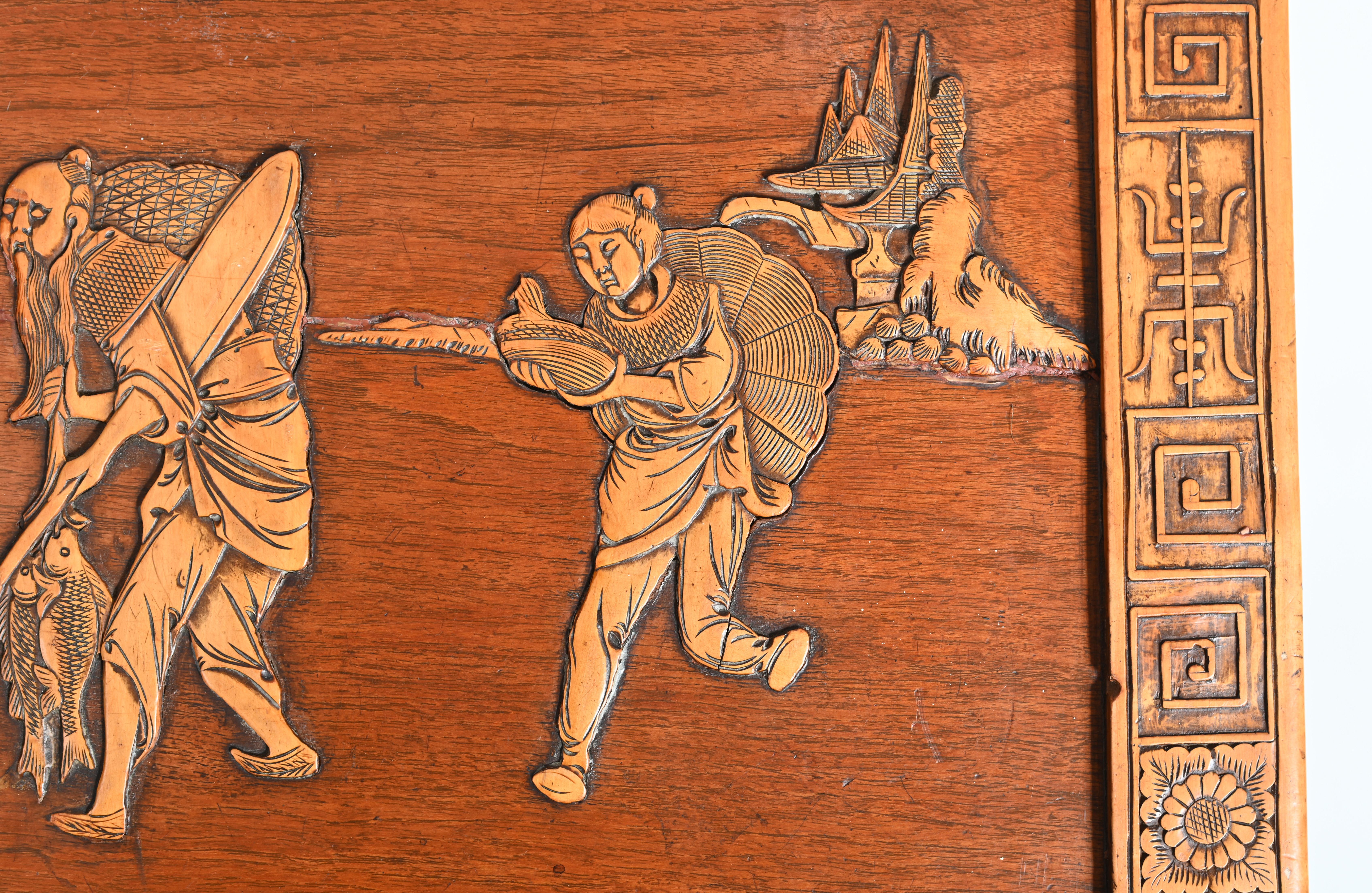 Hardwood Chinese Camphor Chest Wedding Trunk Carved Figurines, 1910