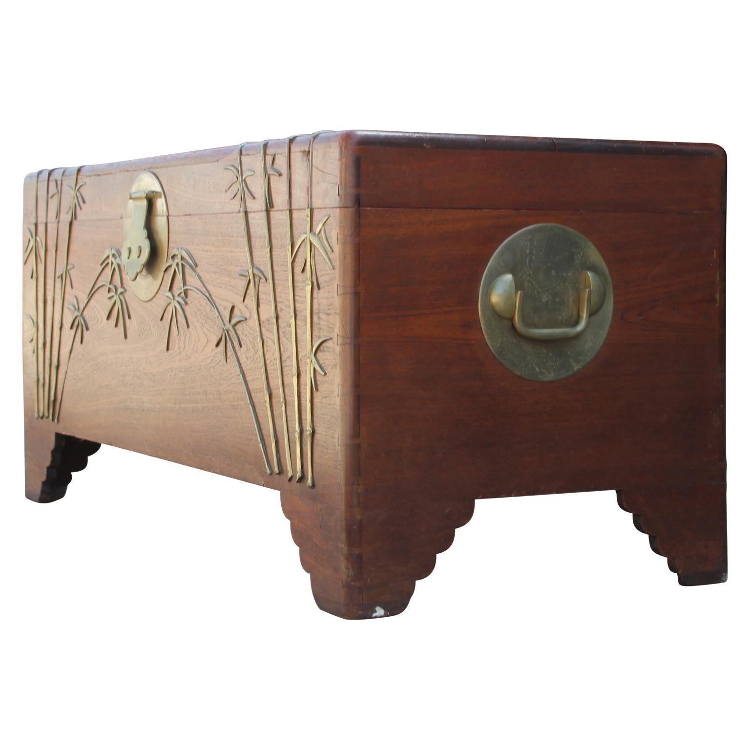 Mid-Century Modern Chinese Camphor Chest with Brass Bamboo Details Attributed to Jimmy Choy
