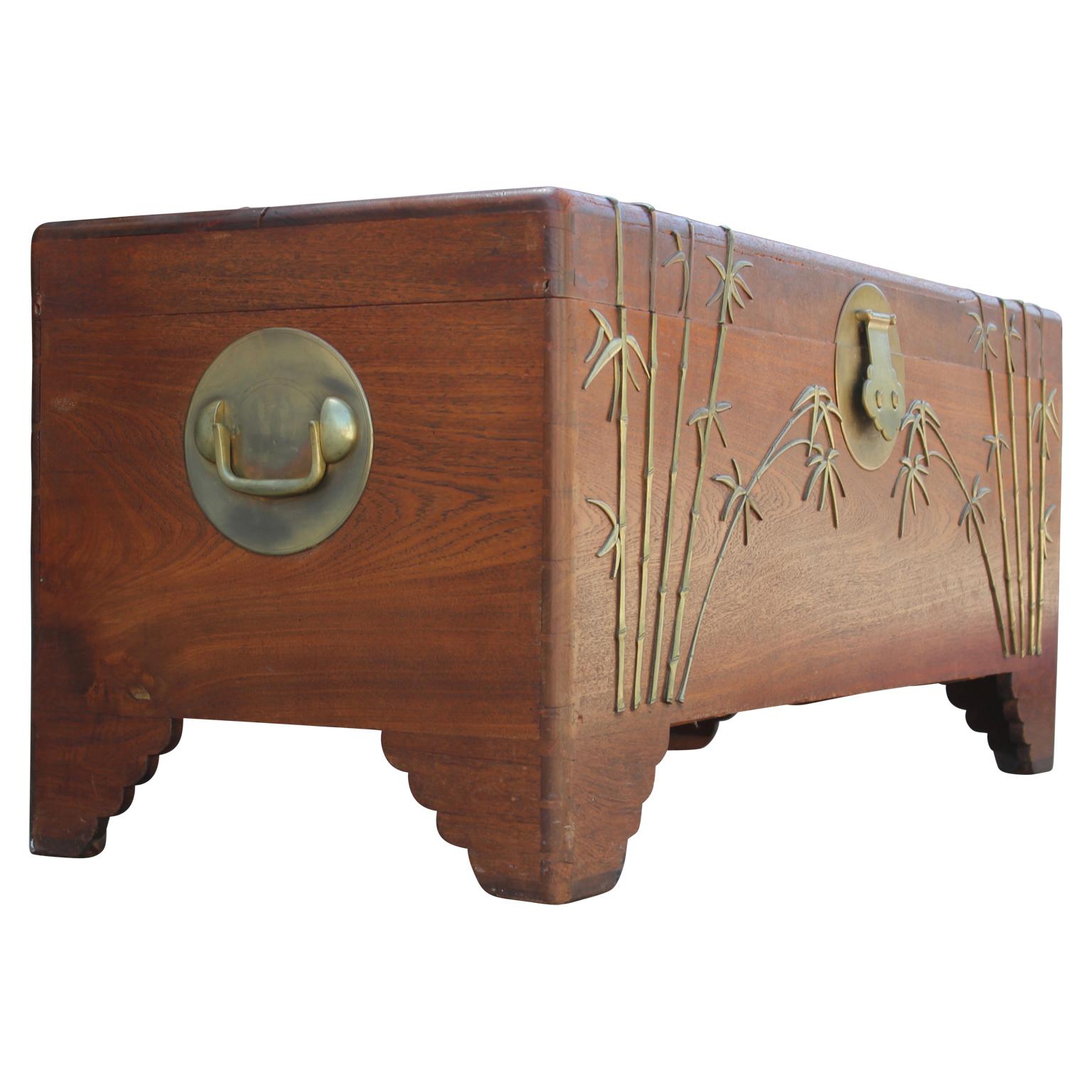 Chinese Camphor Chest with Brass Bamboo Details Attributed to Jimmy Choy In Good Condition In Houston, TX