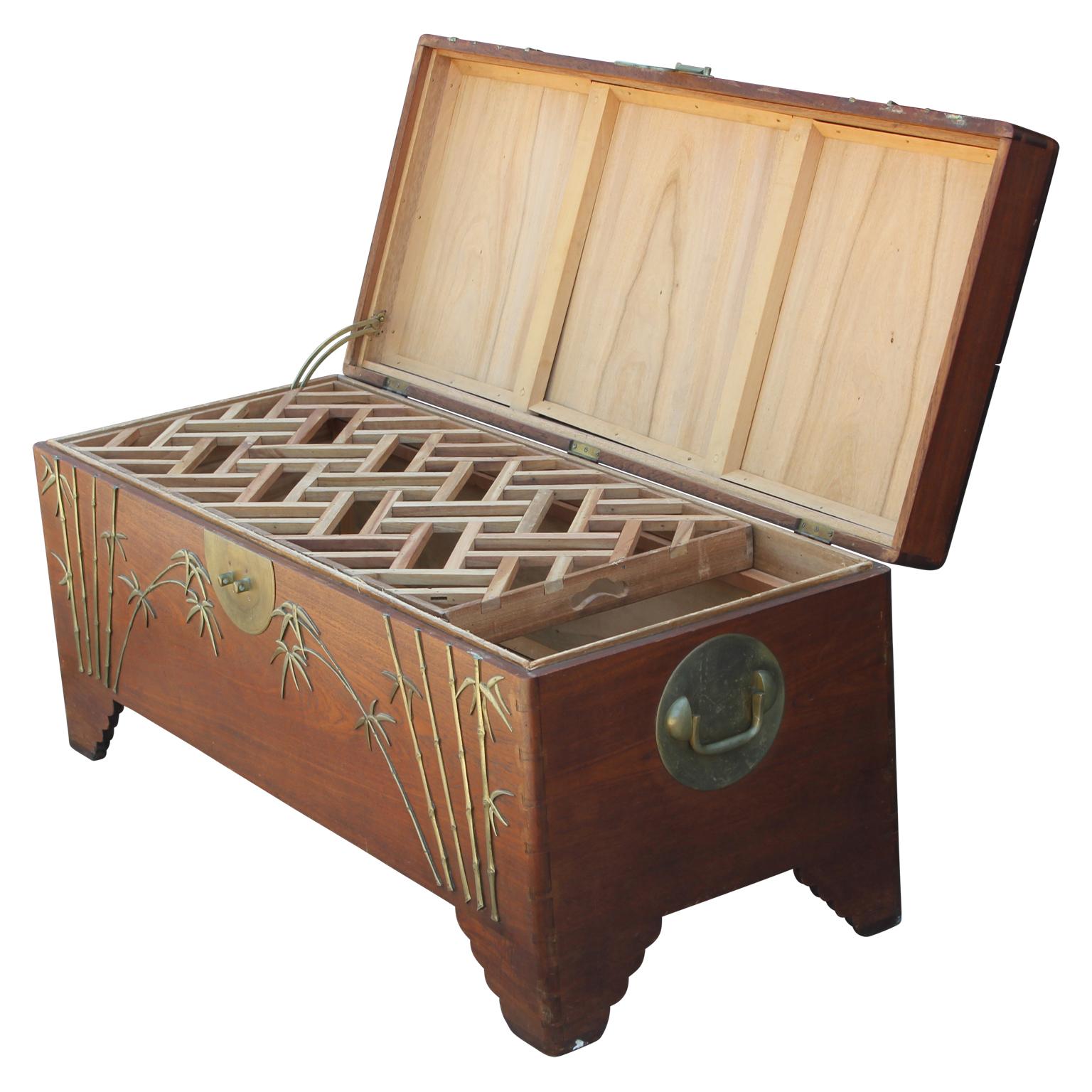 Chinese Camphor Chest with Brass Bamboo Details Attributed to Jimmy Choy 1