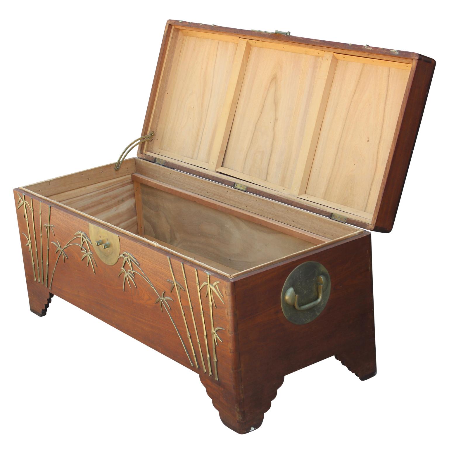 Chinese Camphor Chest with Brass Bamboo Details Attributed to Jimmy Choy 2