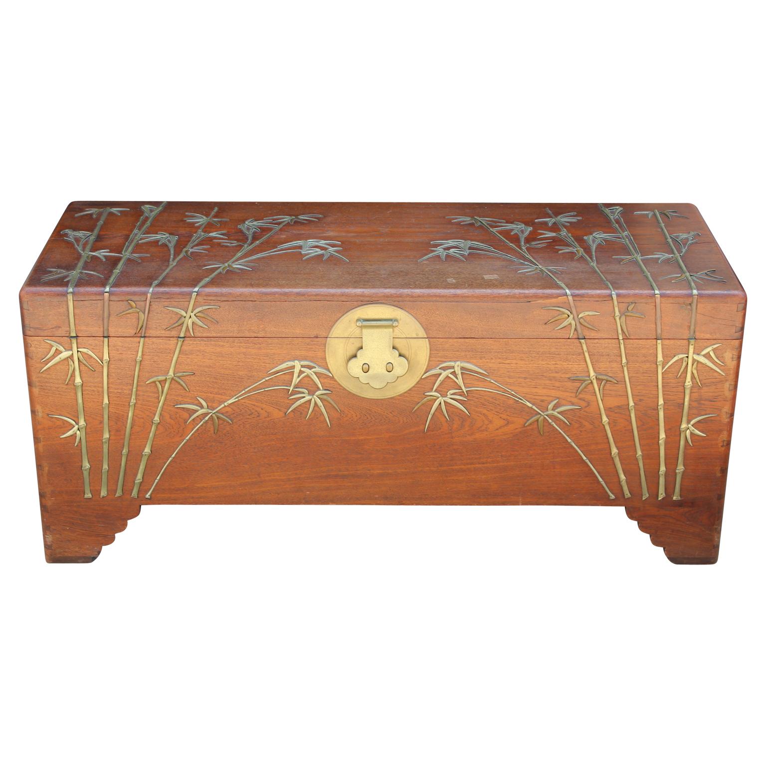 Chinese Camphor Chest with Brass Bamboo Details Attributed to Jimmy Choy
