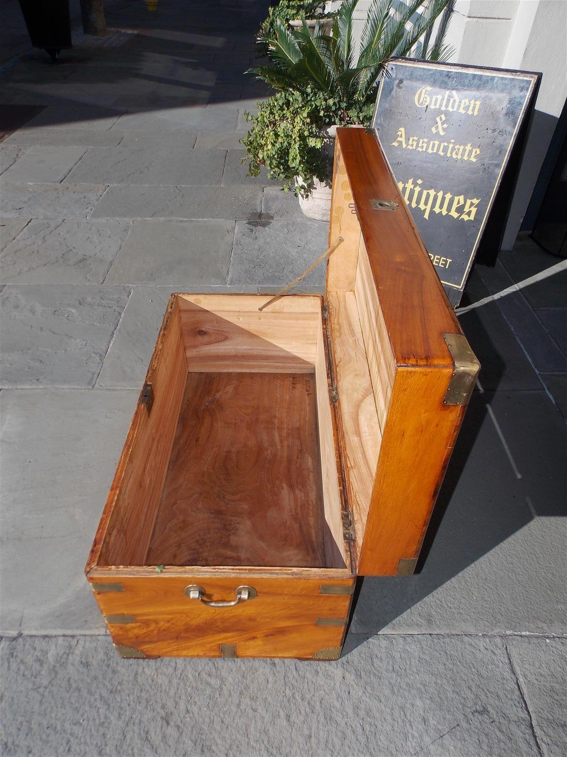 Chinese Camphor Wood Hinged and Brass Mounted Traveling Trunk, Circa 1820 4