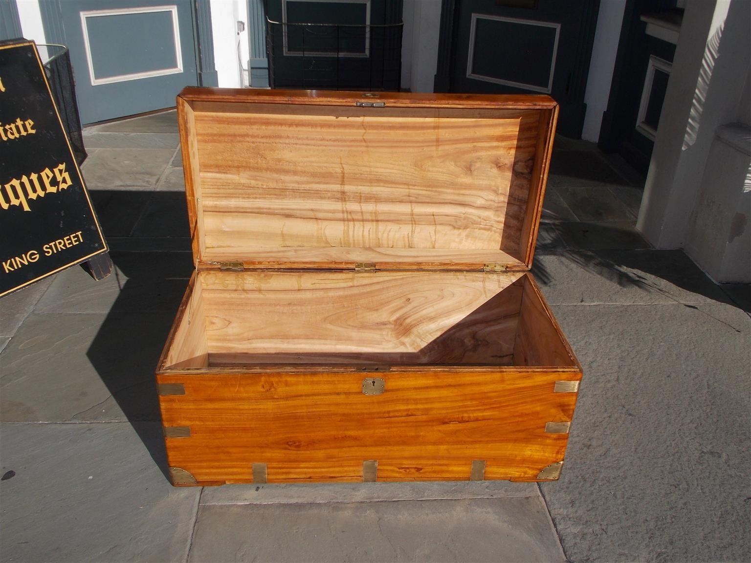 Chinese Camphor Wood Hinged and Brass Mounted Traveling Trunk, Circa 1820 1