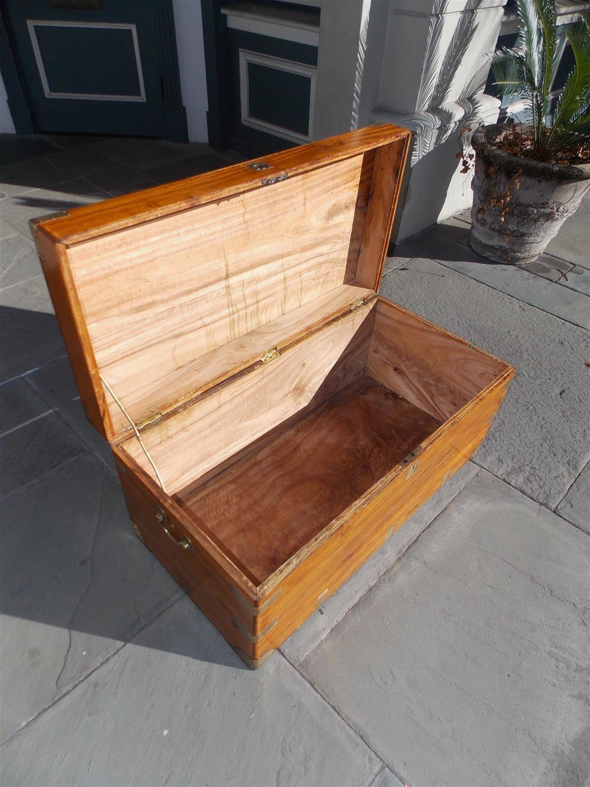 Chinese Camphor Wood Hinged and Brass Mounted Traveling Trunk, Circa 1820 2