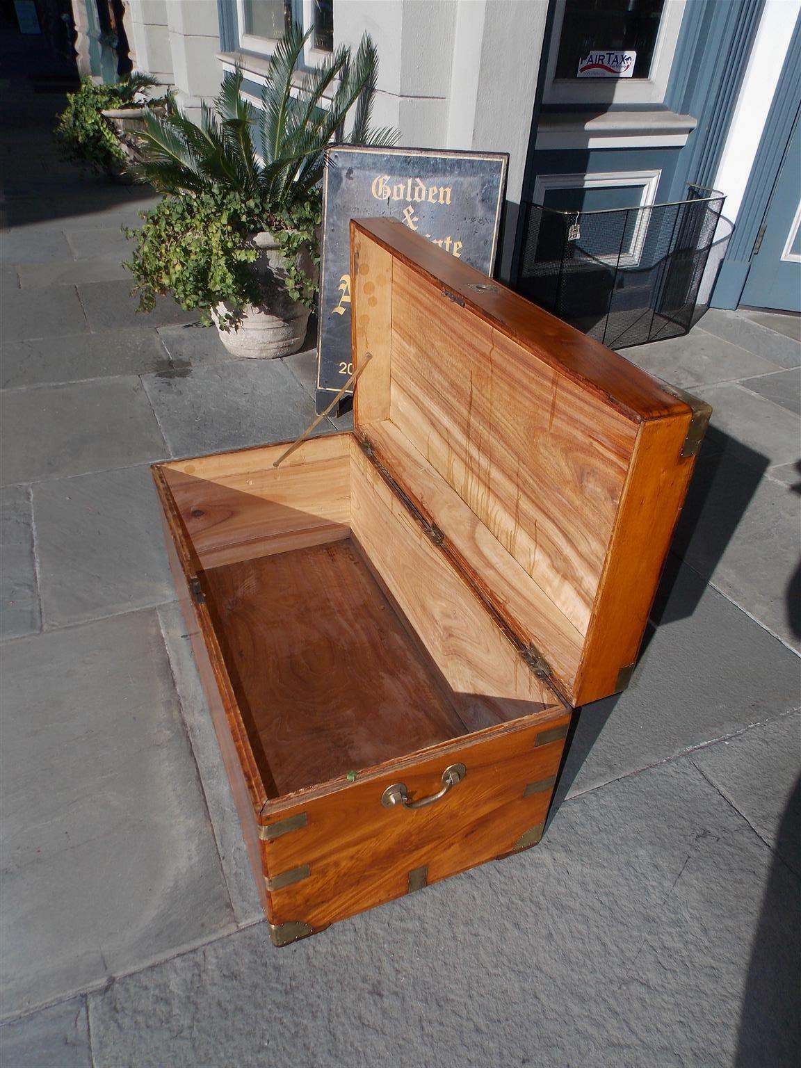 Chinese Camphor Wood Hinged and Brass Mounted Traveling Trunk, Circa 1820 3