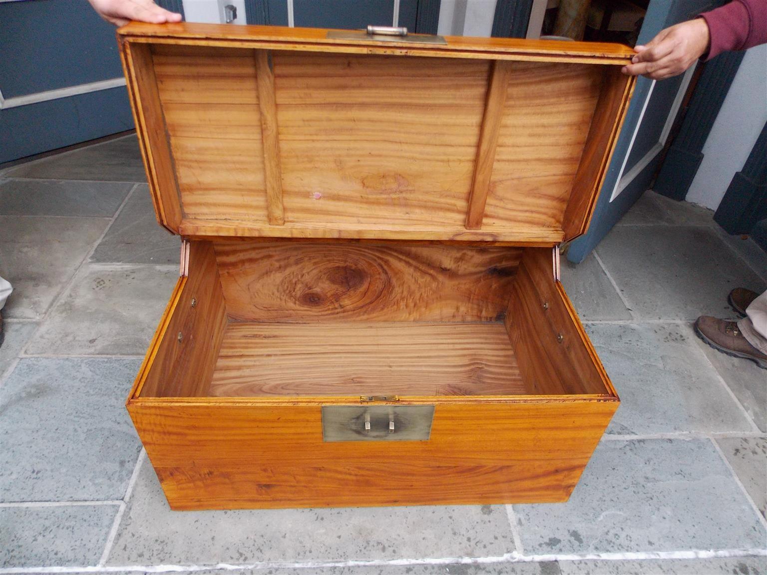 Chinese Camphor Wood Hinged Campaign Trunk with Original Brass Hardware, C. 1815 1