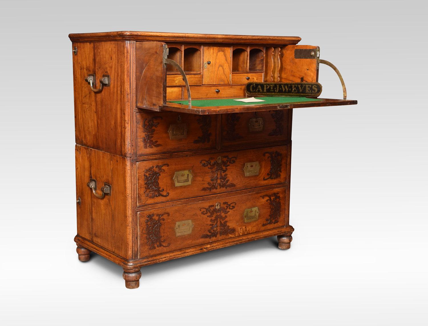 Chinese Camphor Wood Secrétaire Campaign Chest In Good Condition For Sale In Cheshire, GB