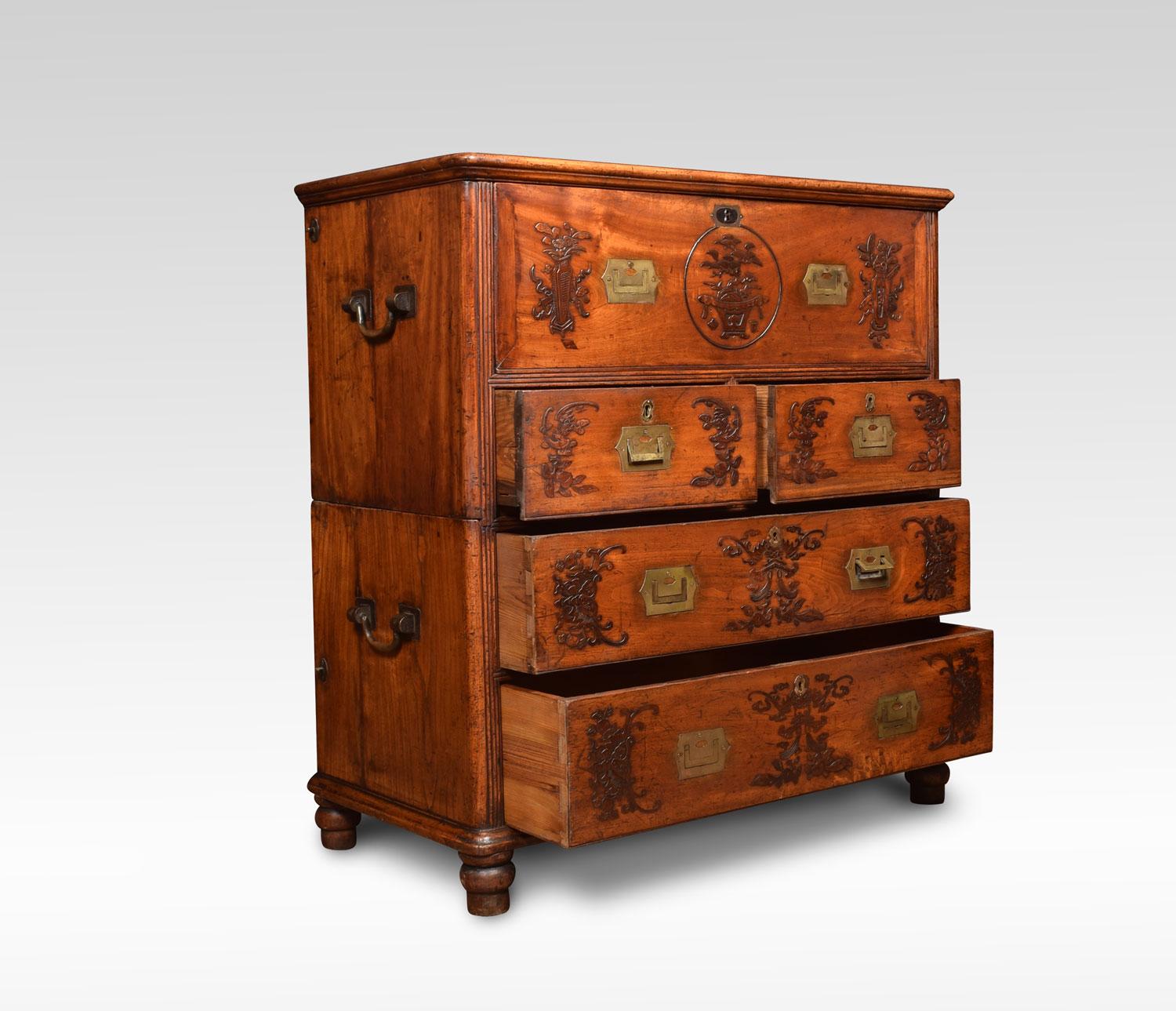 Chinese Camphor Wood Secrétaire Campaign Chest For Sale 1