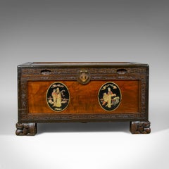 Chinese Camphorwood Chest, Oriental Inlaid Scenes, Trunk, Art Deco Period