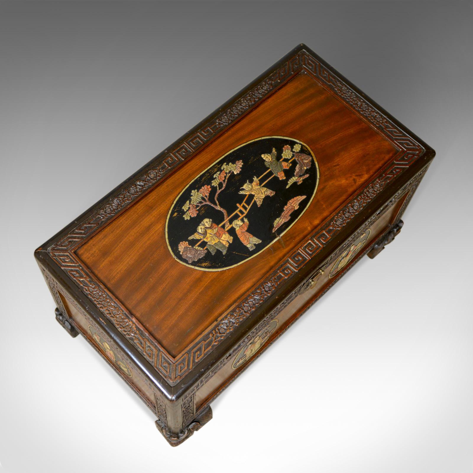 Chinese Camphorwood Chest, Oriental Inlaid Scenes, Trunk, Art Deco Period 1