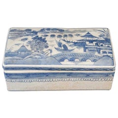 Chinese Canton Blue and White Porcelain Box