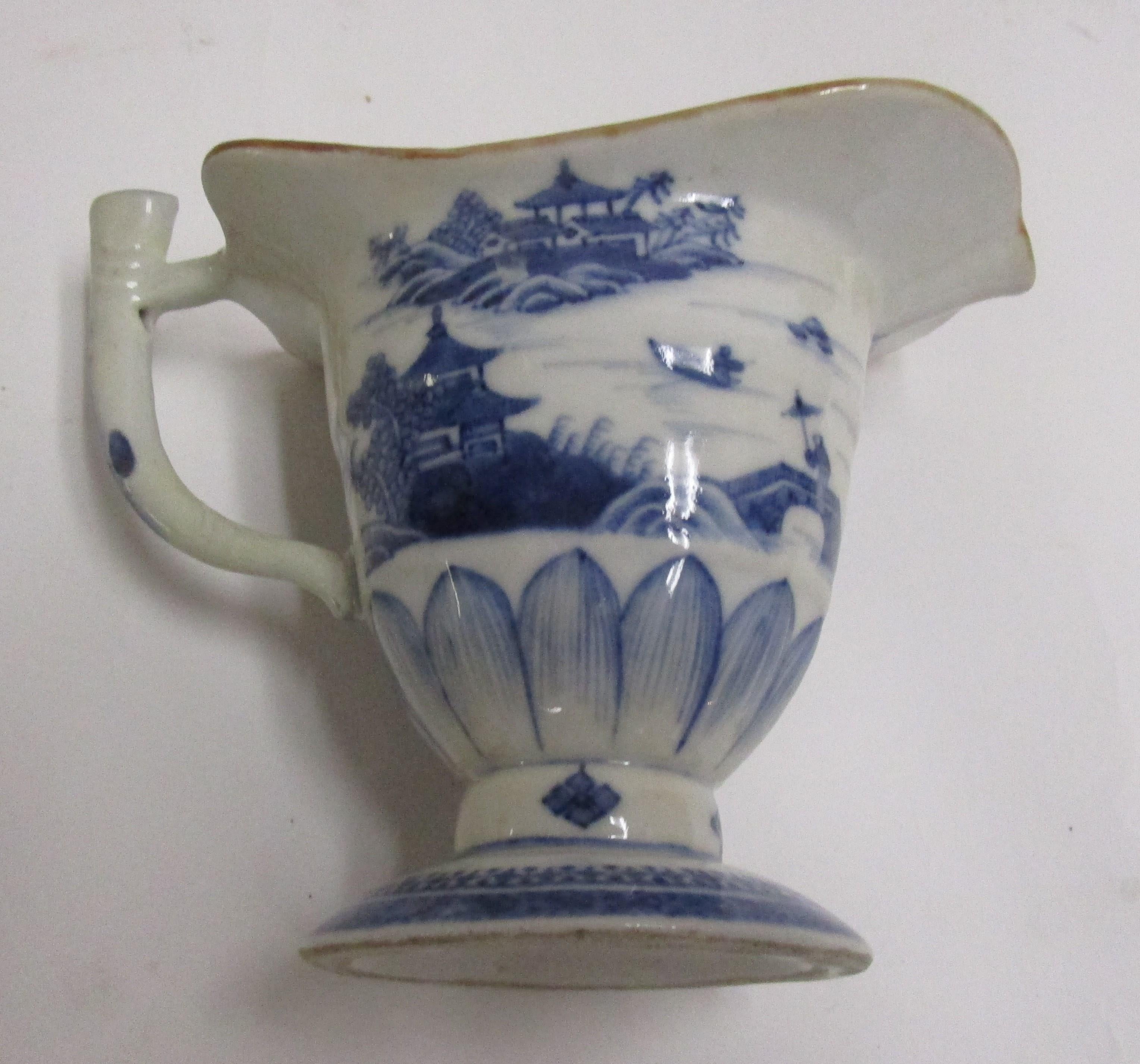 Chinese Export Chinese Canton Blue and White Porcelain Helmet Shaped Creamer