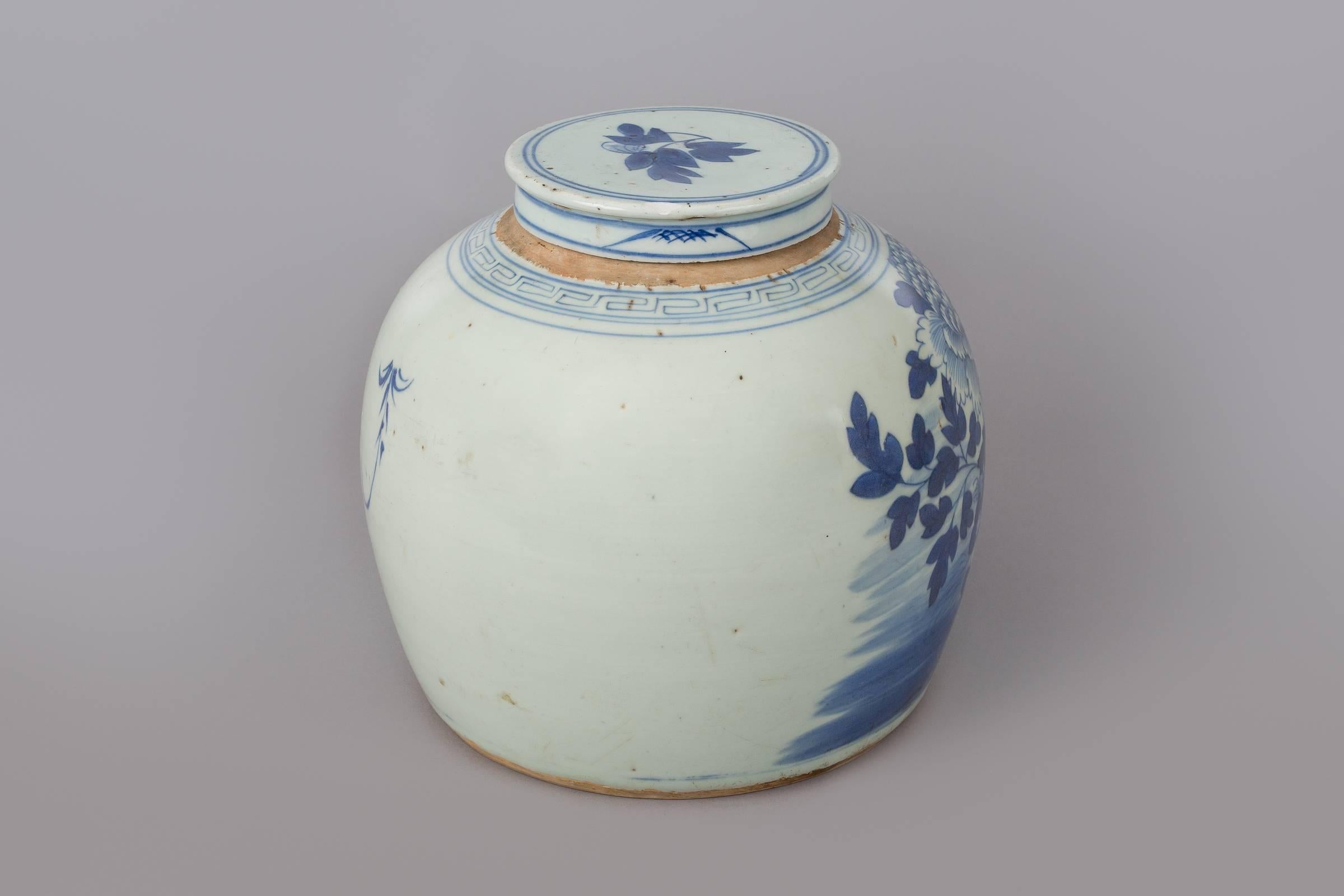 Chinese Export Chinese Canton Blue and White Squat Vase For Sale