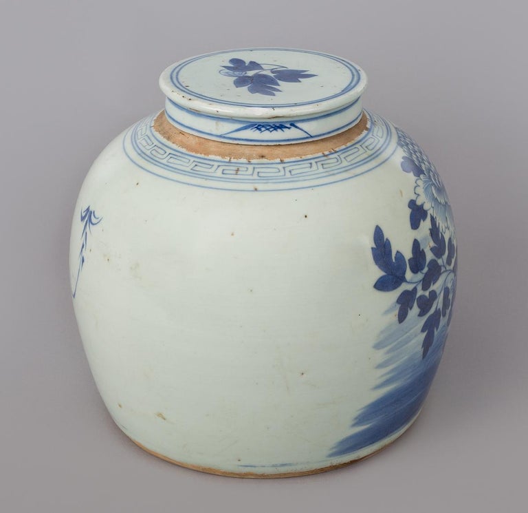 Chinese Canton Blue and White Squat Vase For Sale at 1stDibs